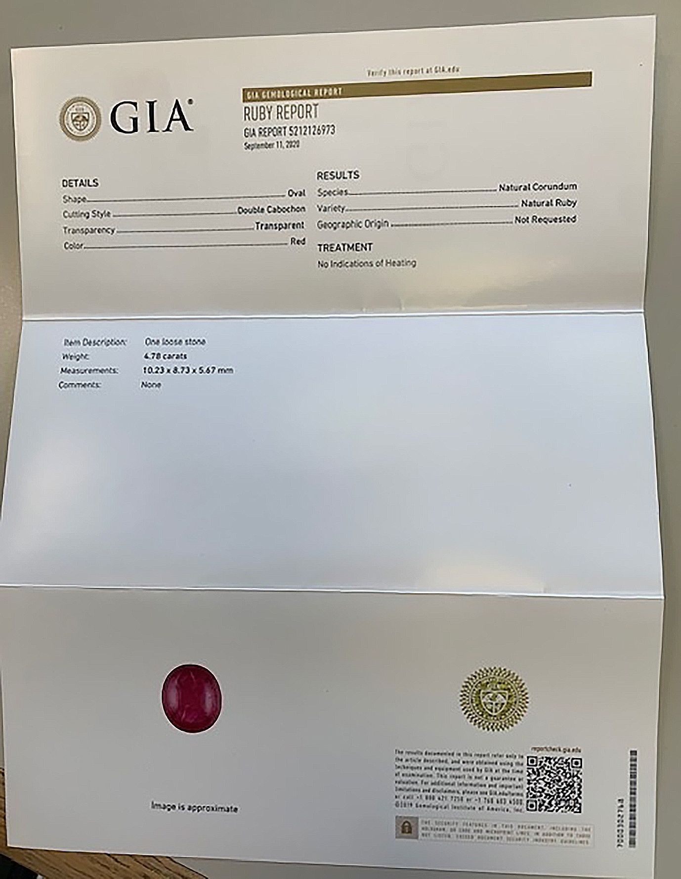 4.78 Ct. Cabochon Ruby from Mozambique