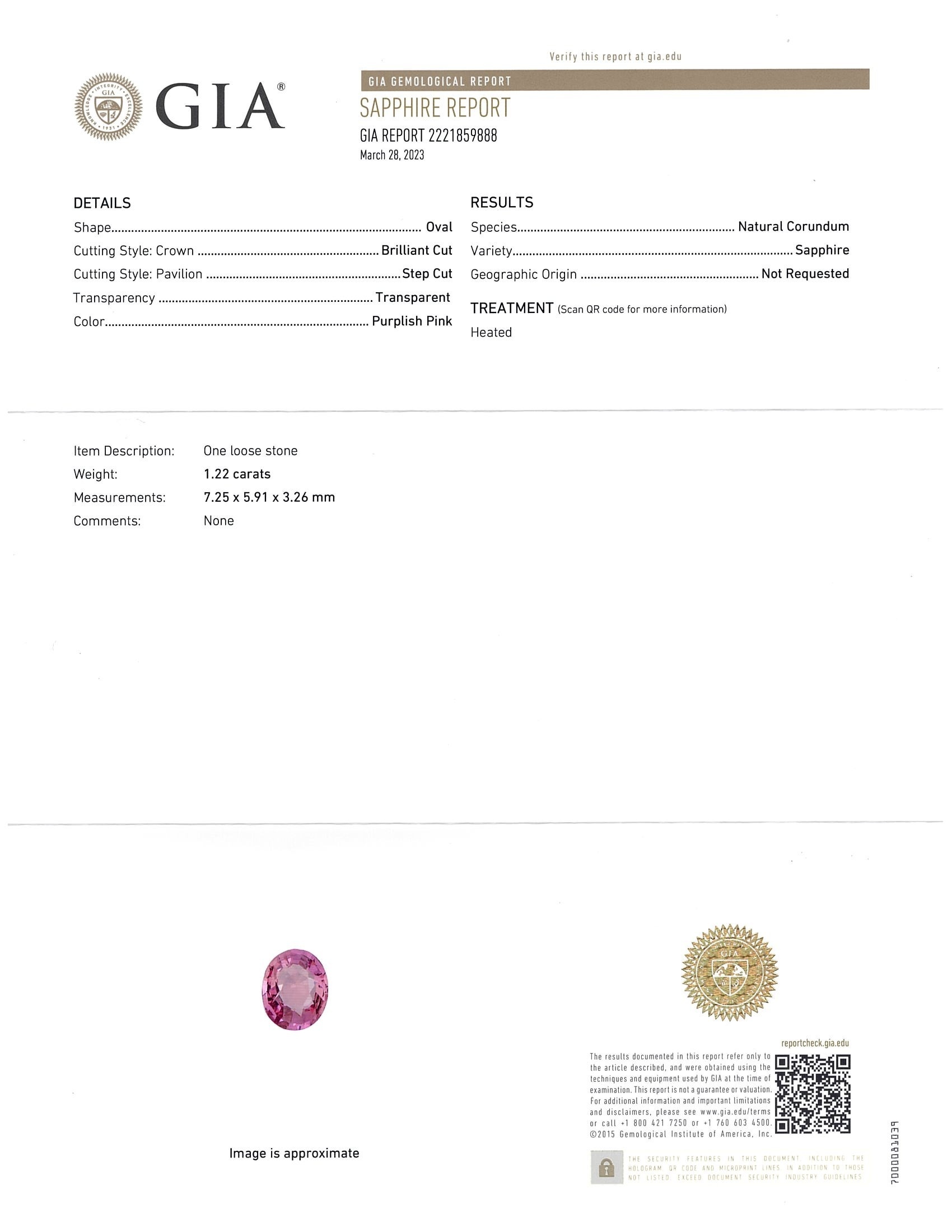 1.22 Ct. Purplish Pink Sapphire from Ceylon (Sri Lanka)
