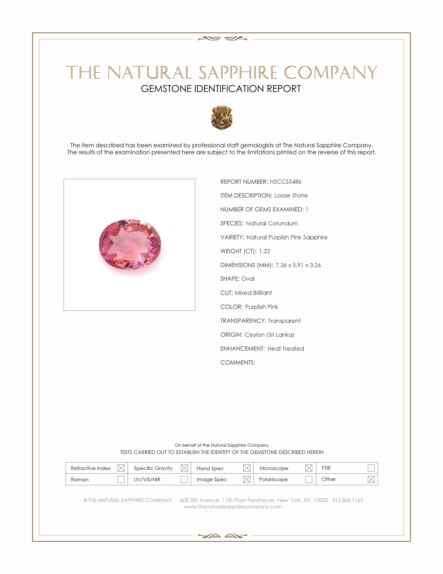 1.22 Ct. Purplish Pink Sapphire from Ceylon (Sri Lanka)