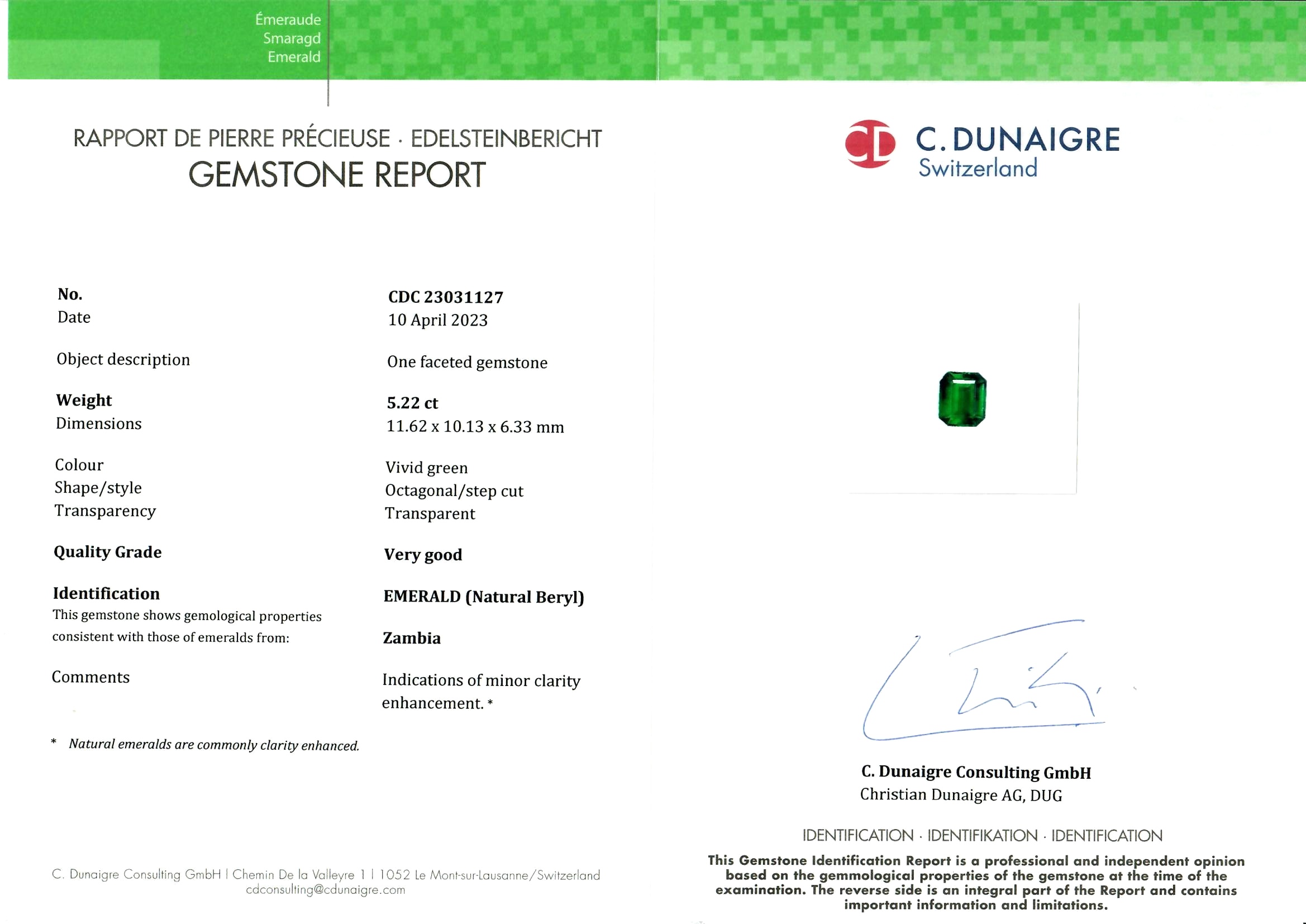 5.22 Ct. Emerald from Zambia