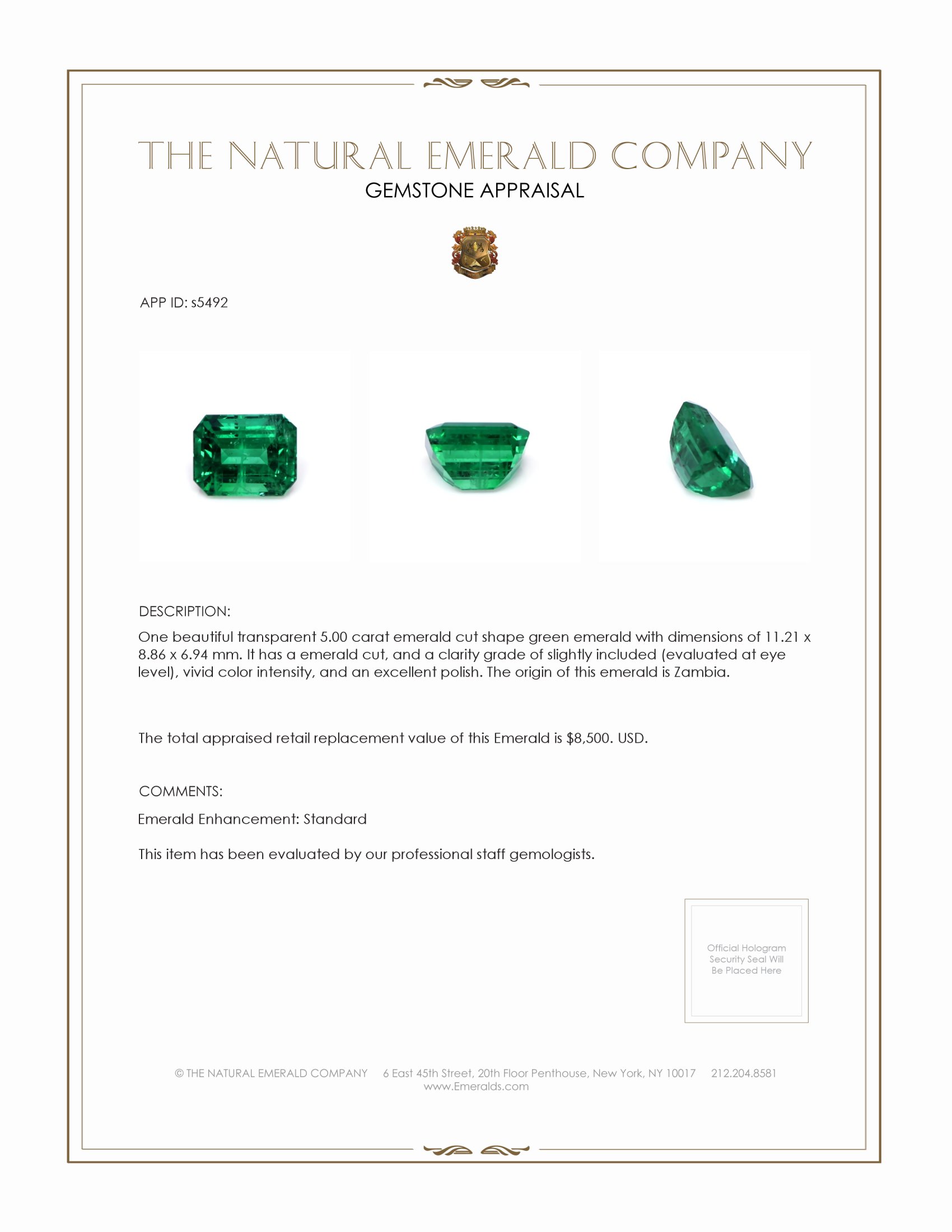 5.00 Ct. Emerald from Zambia