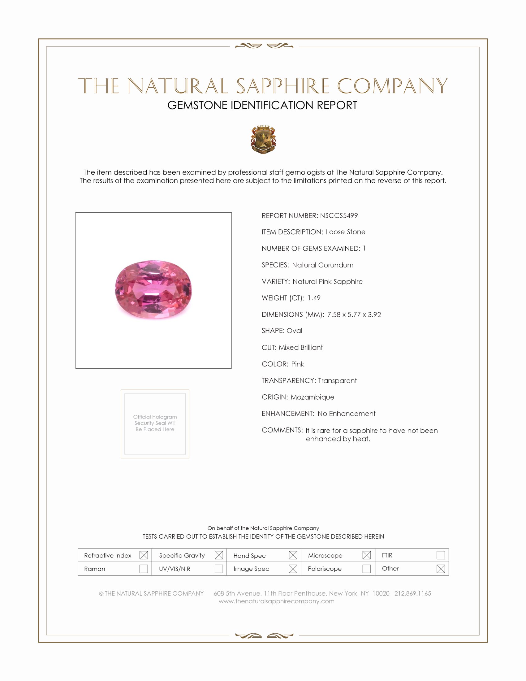 1.49 Ct. Pink Sapphire from Mozambique