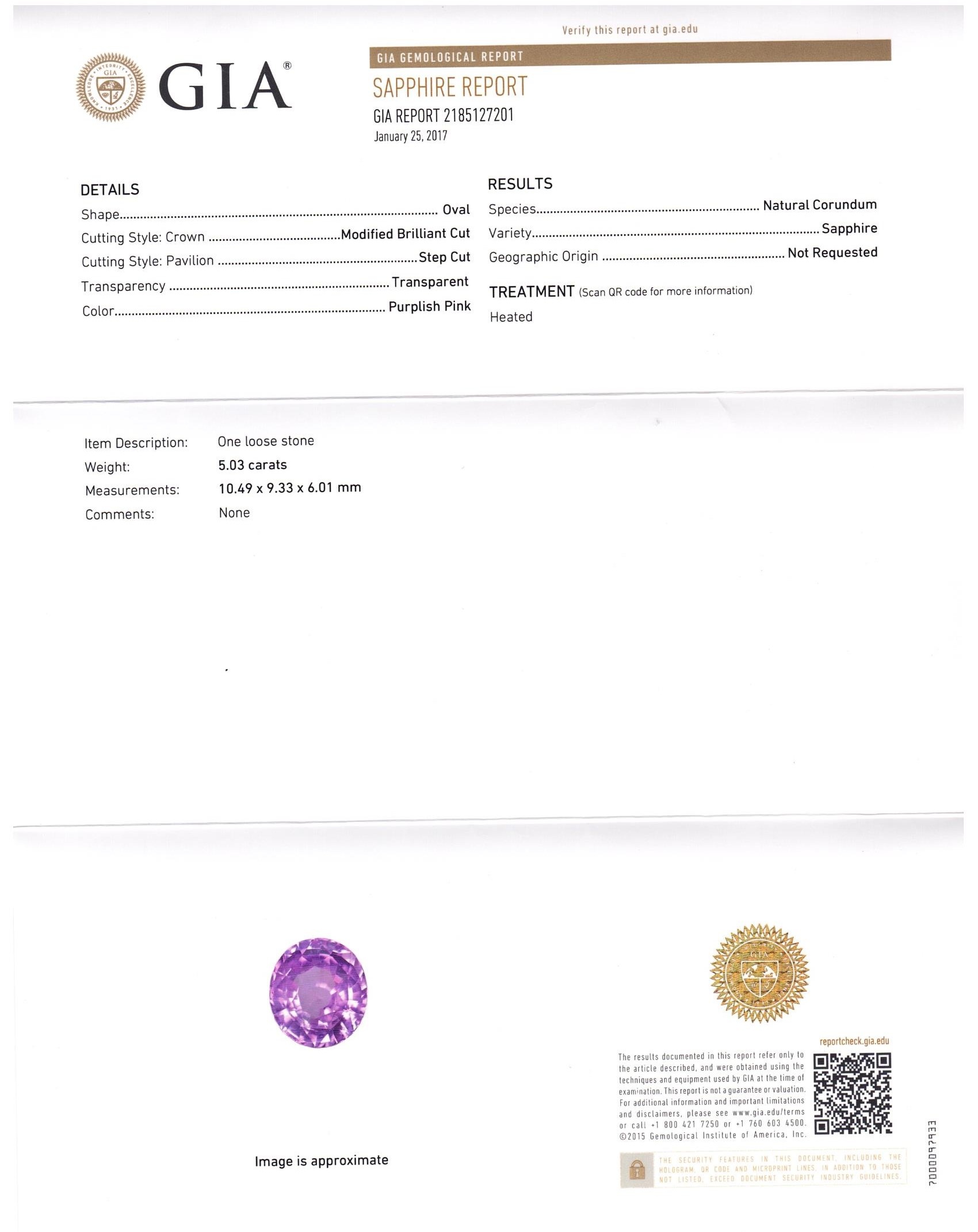 5.03 Ct. Purplish Pink Sapphire from Ceylon (Sri Lanka)