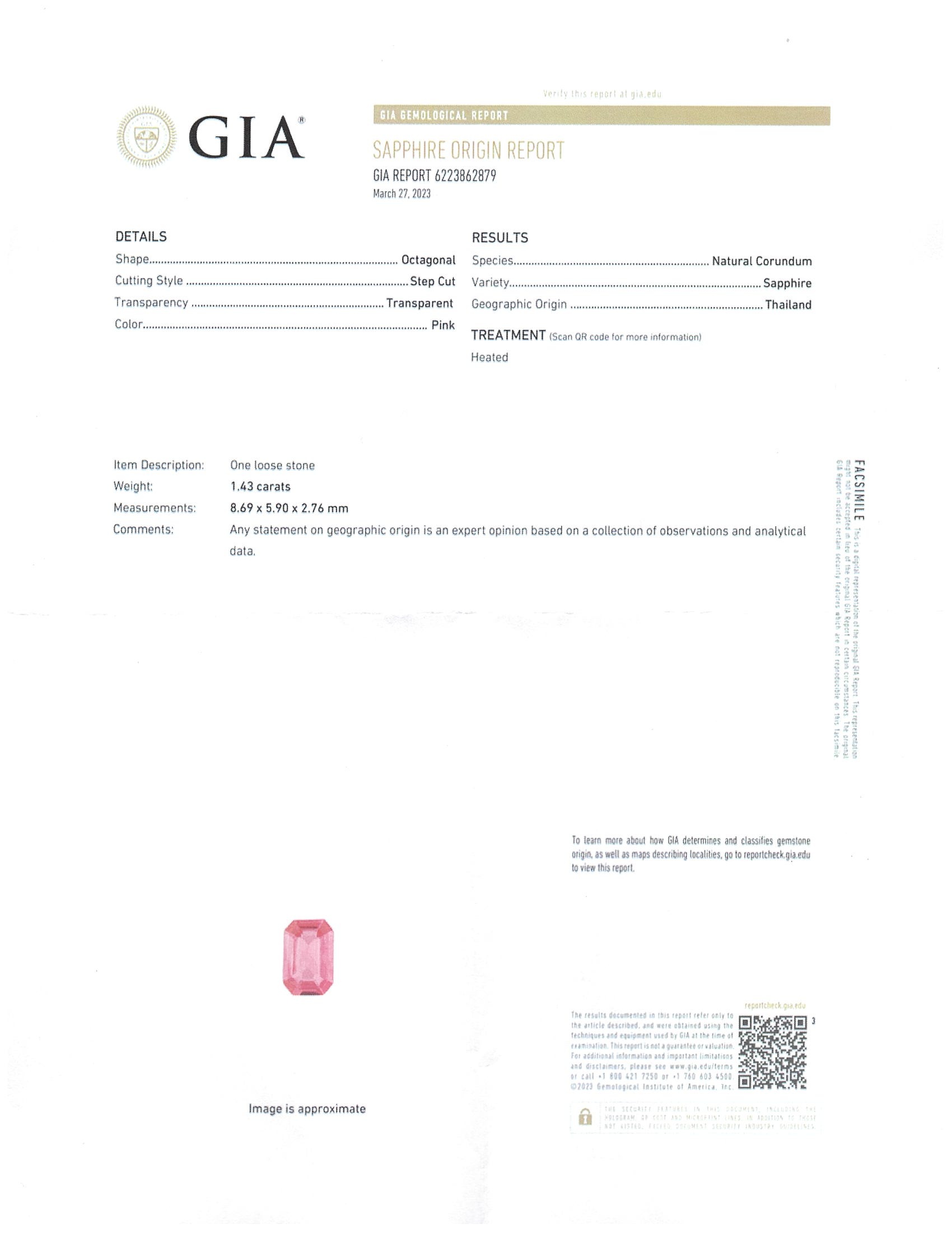 1.43 Ct. Pink Sapphire from Thailand