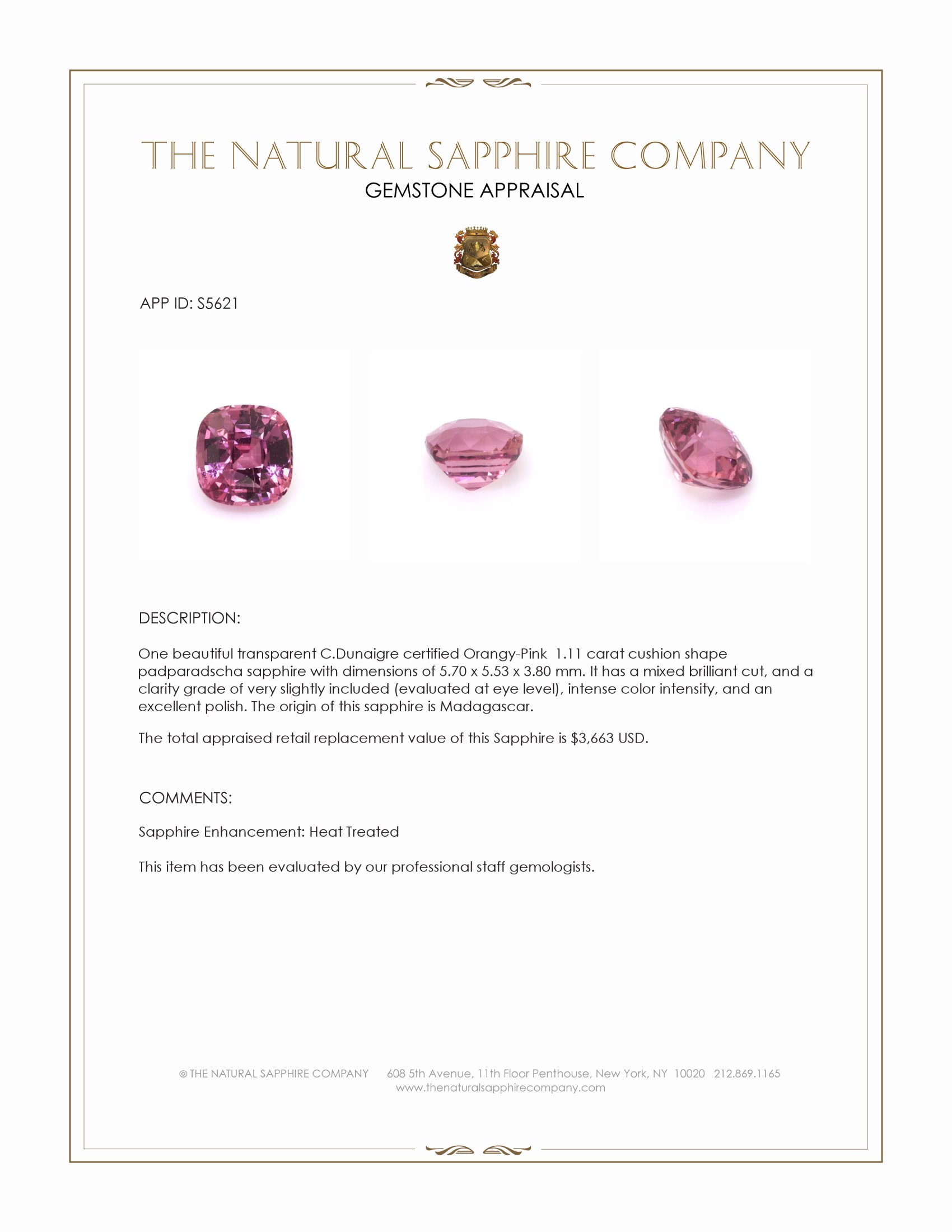 1.11 Ct. Padparadscha Sapphire from Madagascar