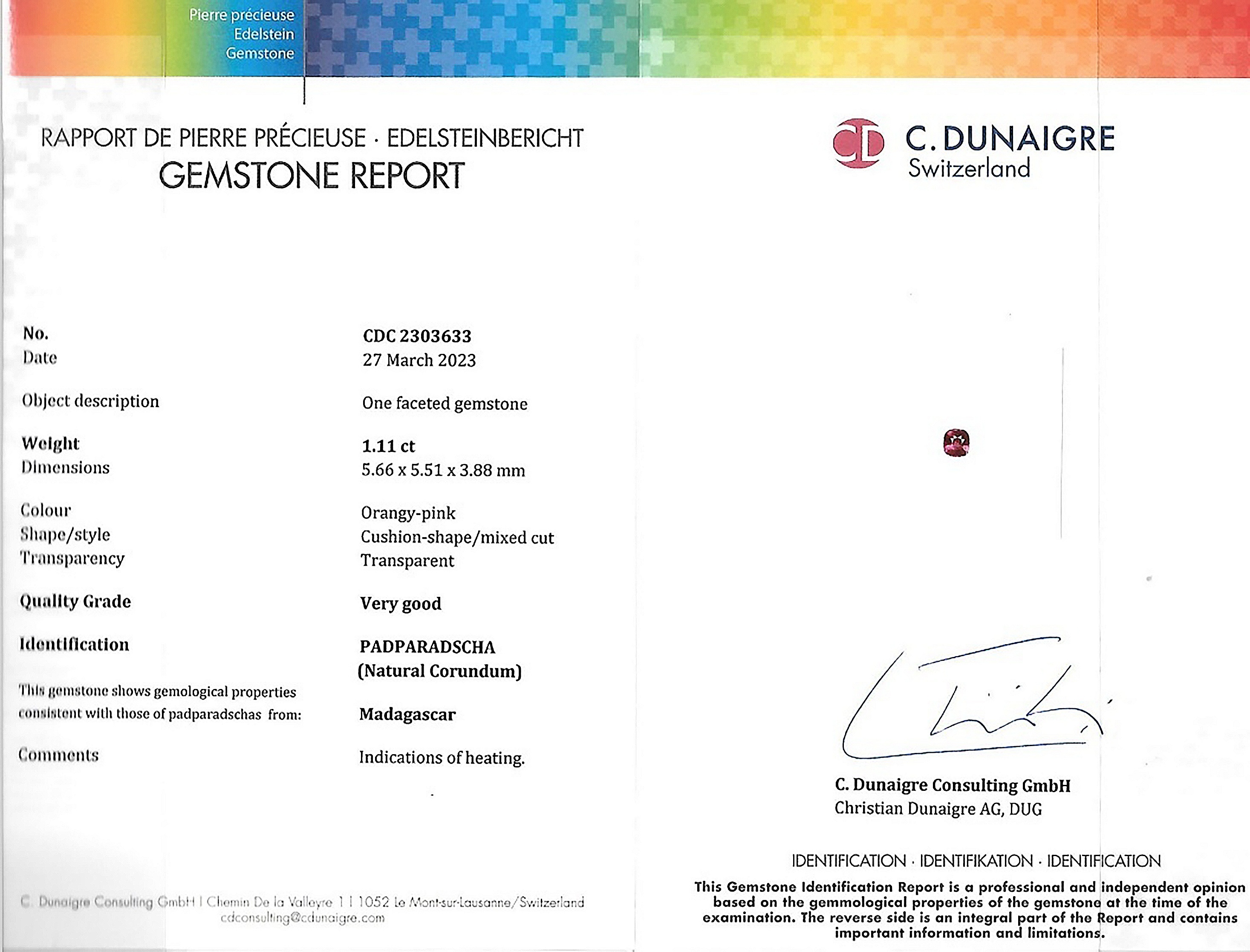 1.11 Ct. Padparadscha Sapphire from Madagascar
