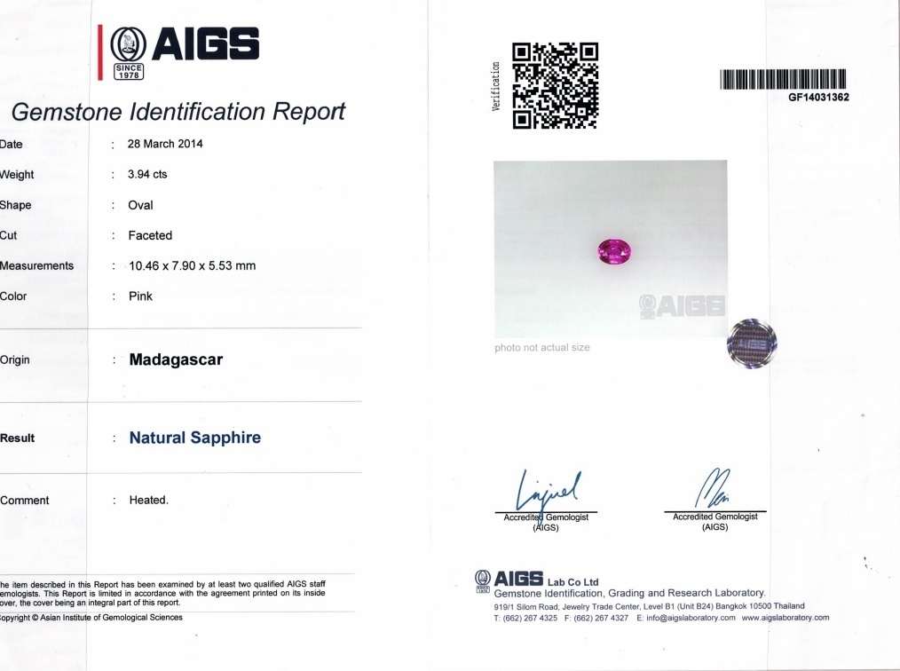 3.94 Ct. Pink Sapphire from Madagascar