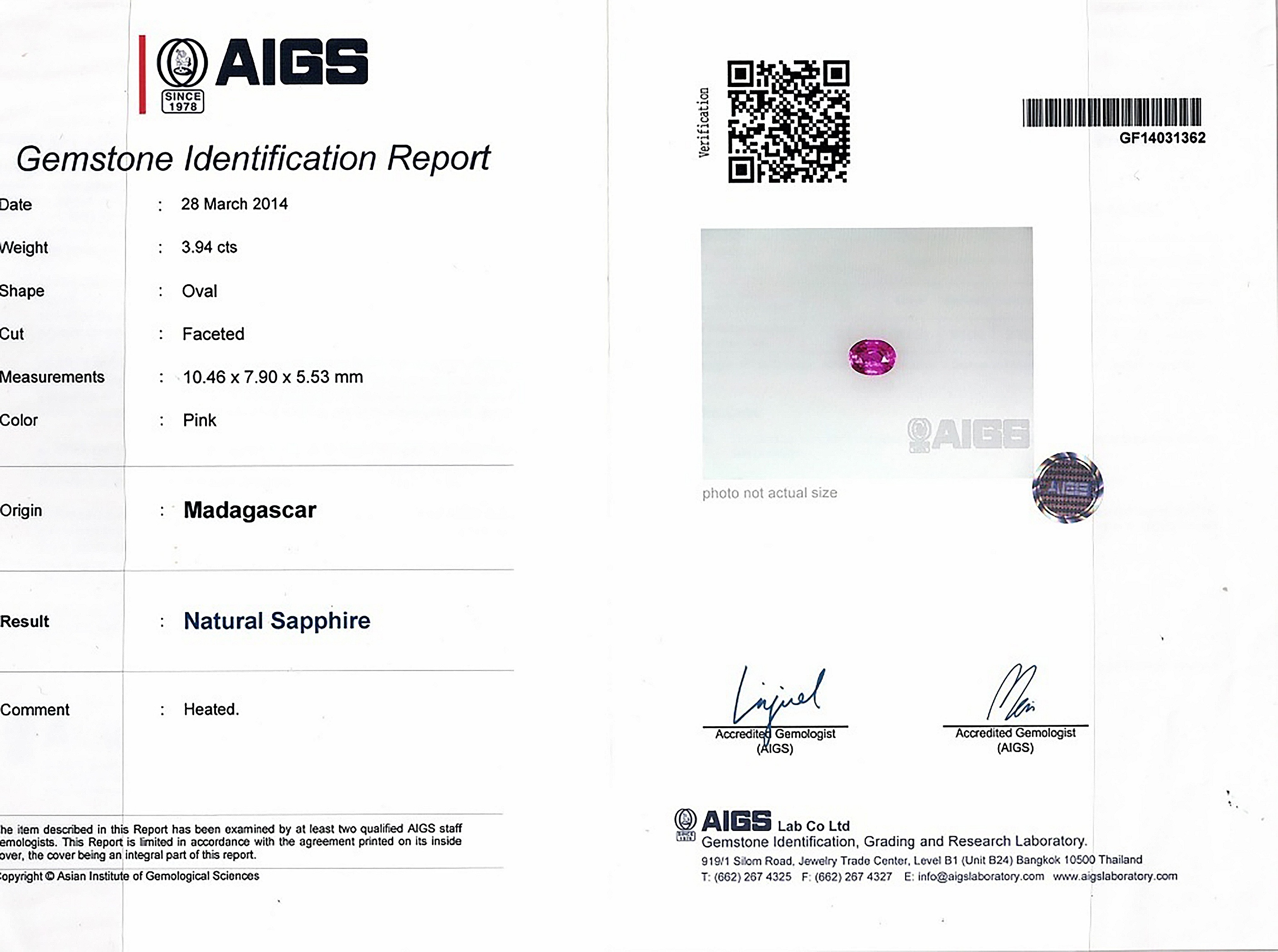 3.94 Ct. Pink Sapphire from Madagascar