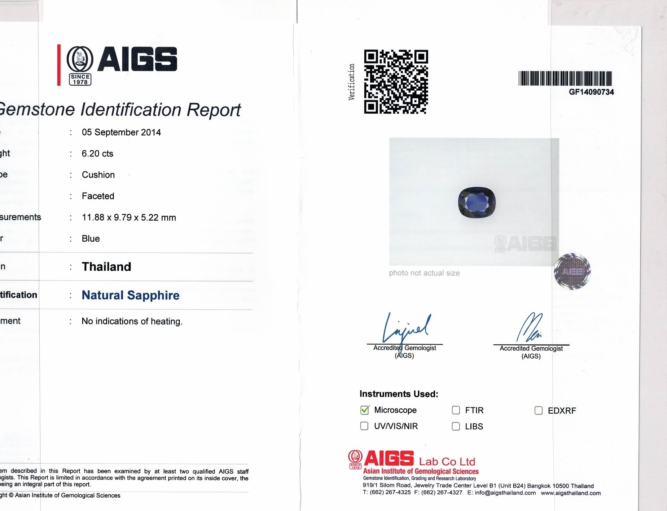 6.20 Ct. Blue Sapphire from Thailand