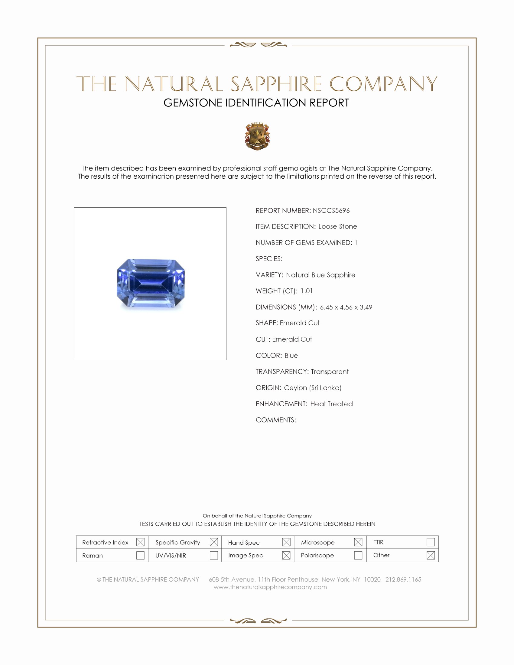 1.01 Ct. Blue Sapphire from Ceylon (Sri Lanka)