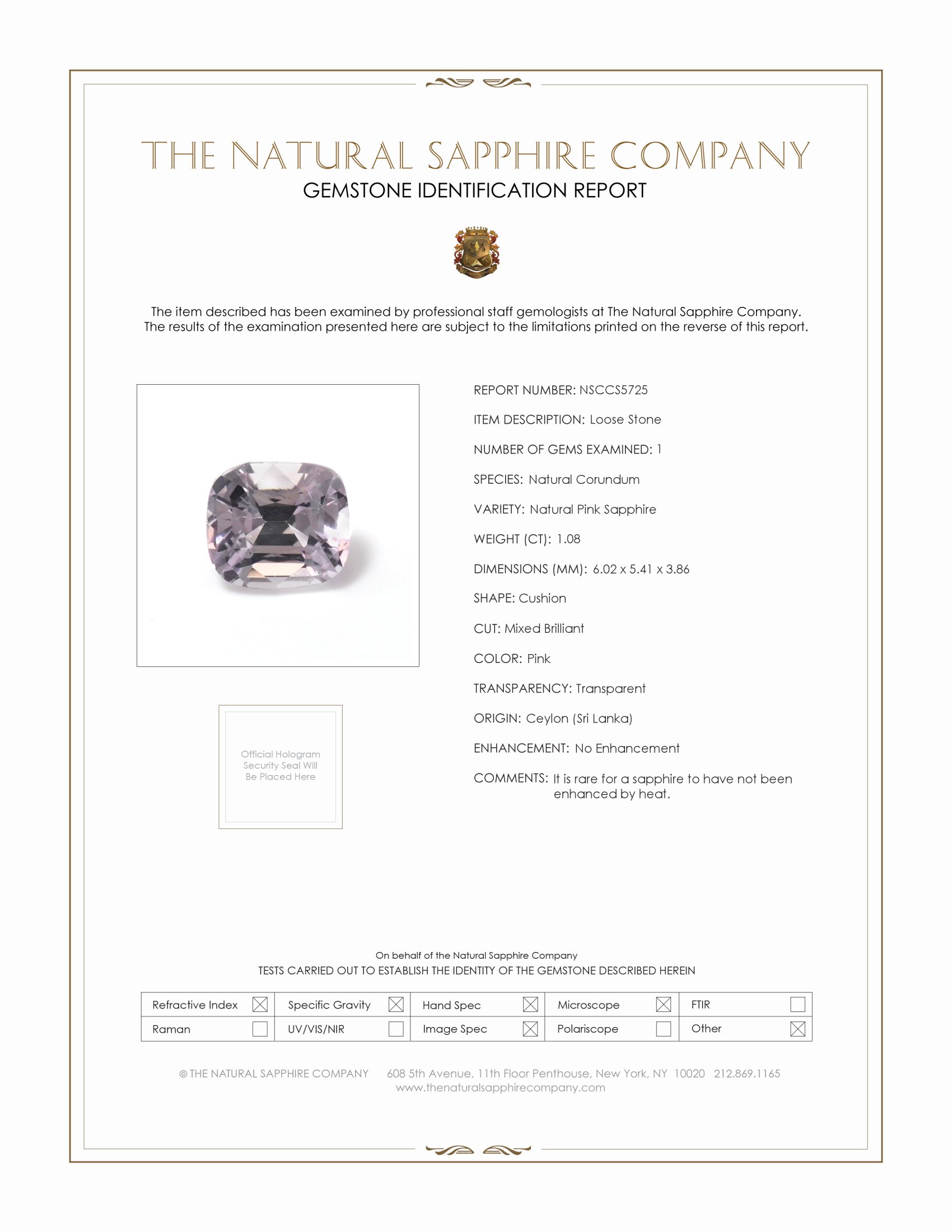 1.08 Ct. Pink Sapphire from Ceylon (Sri Lanka)