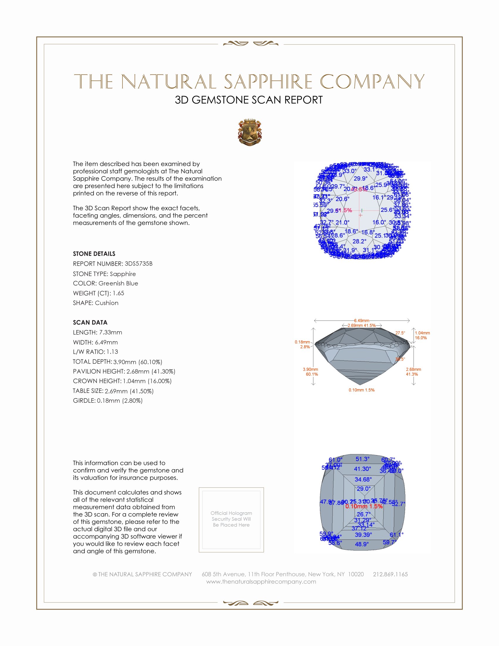 1.65 Ct. Greenish Blue Sapphire from Ceylon (Sri Lanka)