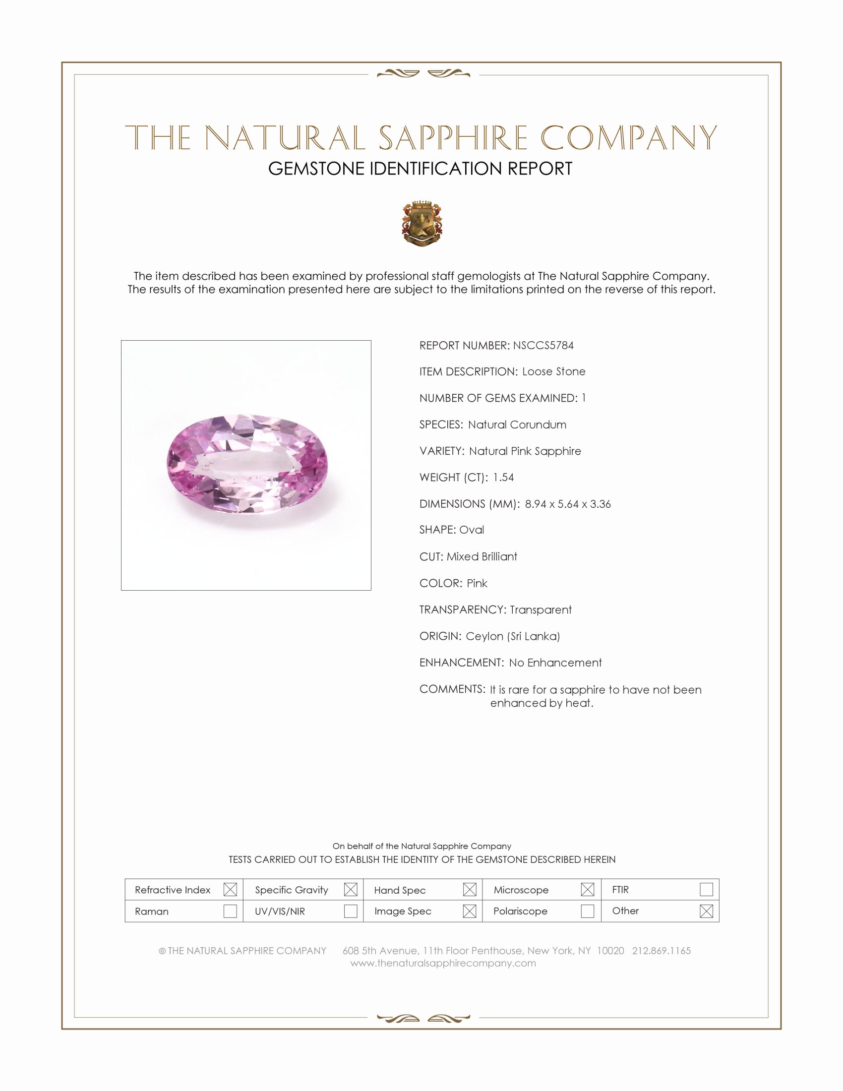 1.54 Ct. Pink Sapphire from Ceylon (Sri Lanka)