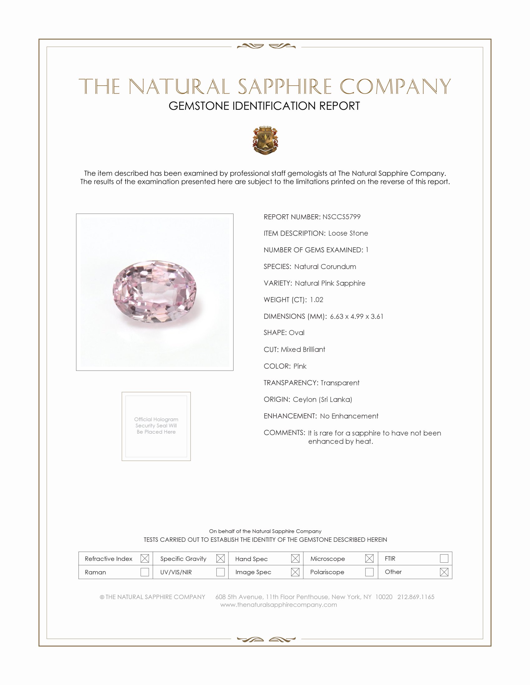 1.02 Ct. Pink Sapphire from Ceylon (Sri Lanka)