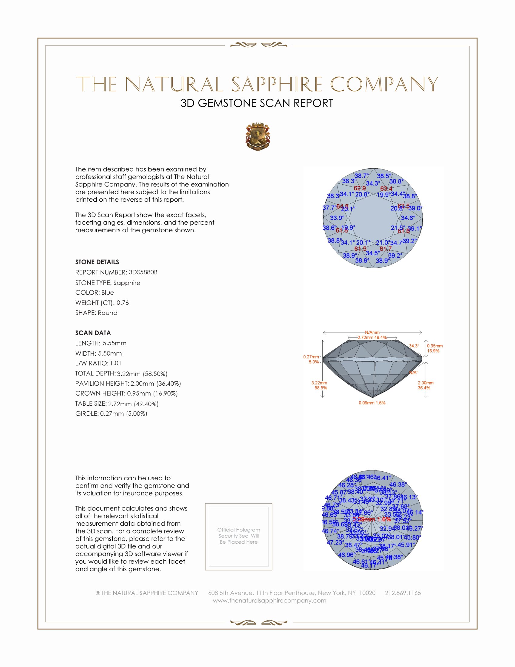 0.76 Ct. Blue Sapphire from Ceylon (Sri Lanka)