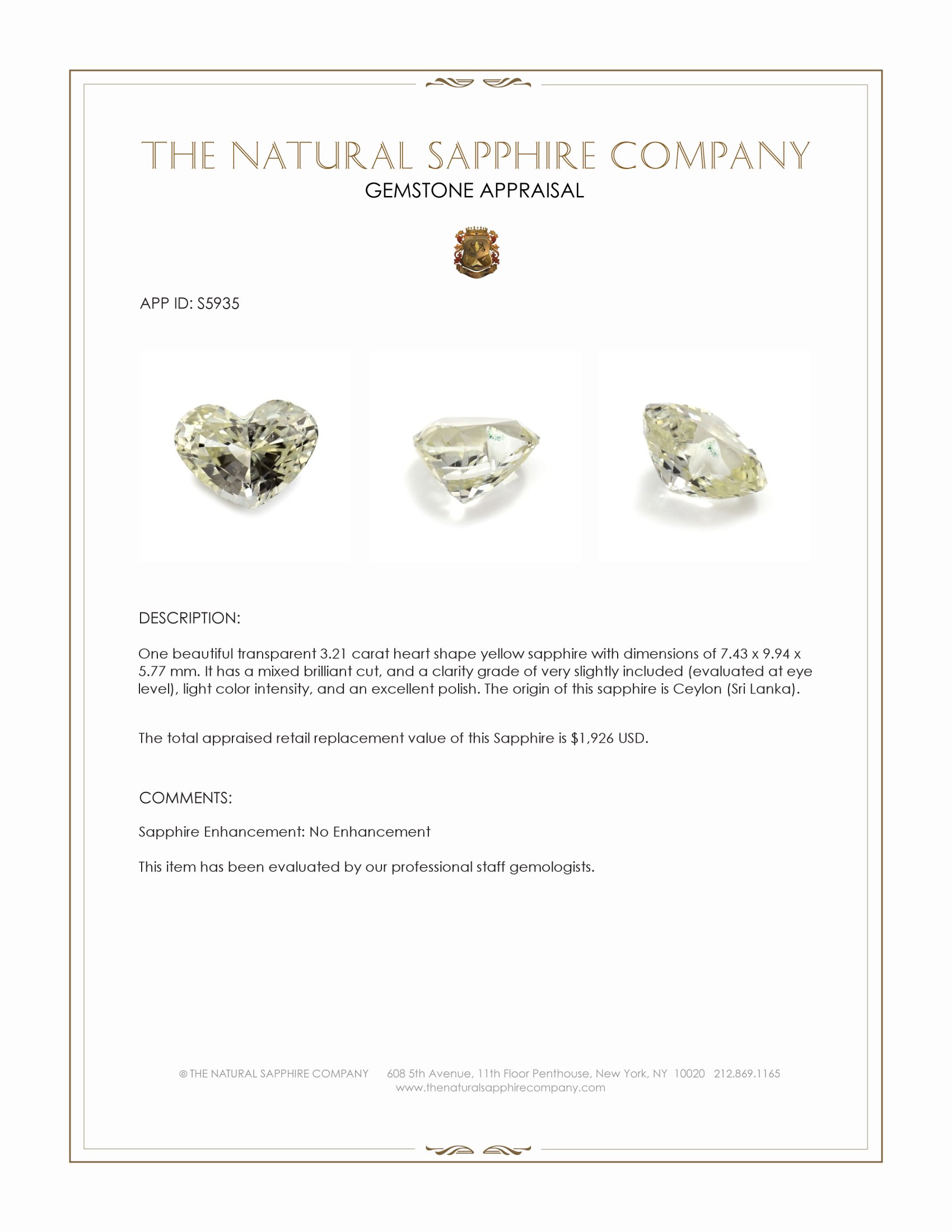3.21 Ct. Yellow Sapphire from Ceylon (Sri Lanka)