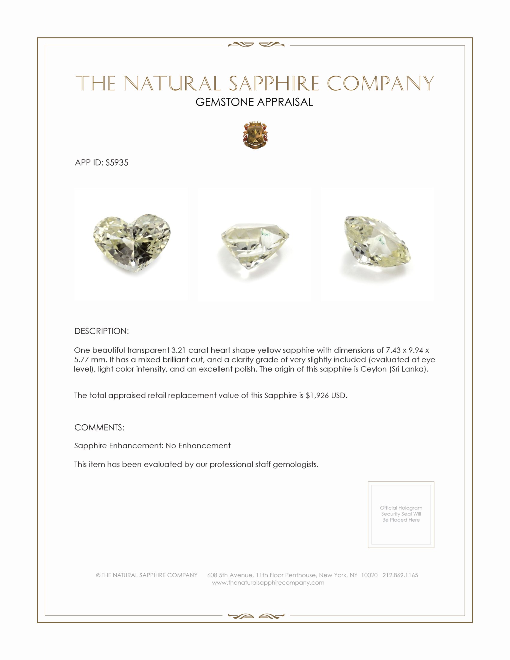 3.21 Ct. Yellow Sapphire from Ceylon (Sri Lanka)