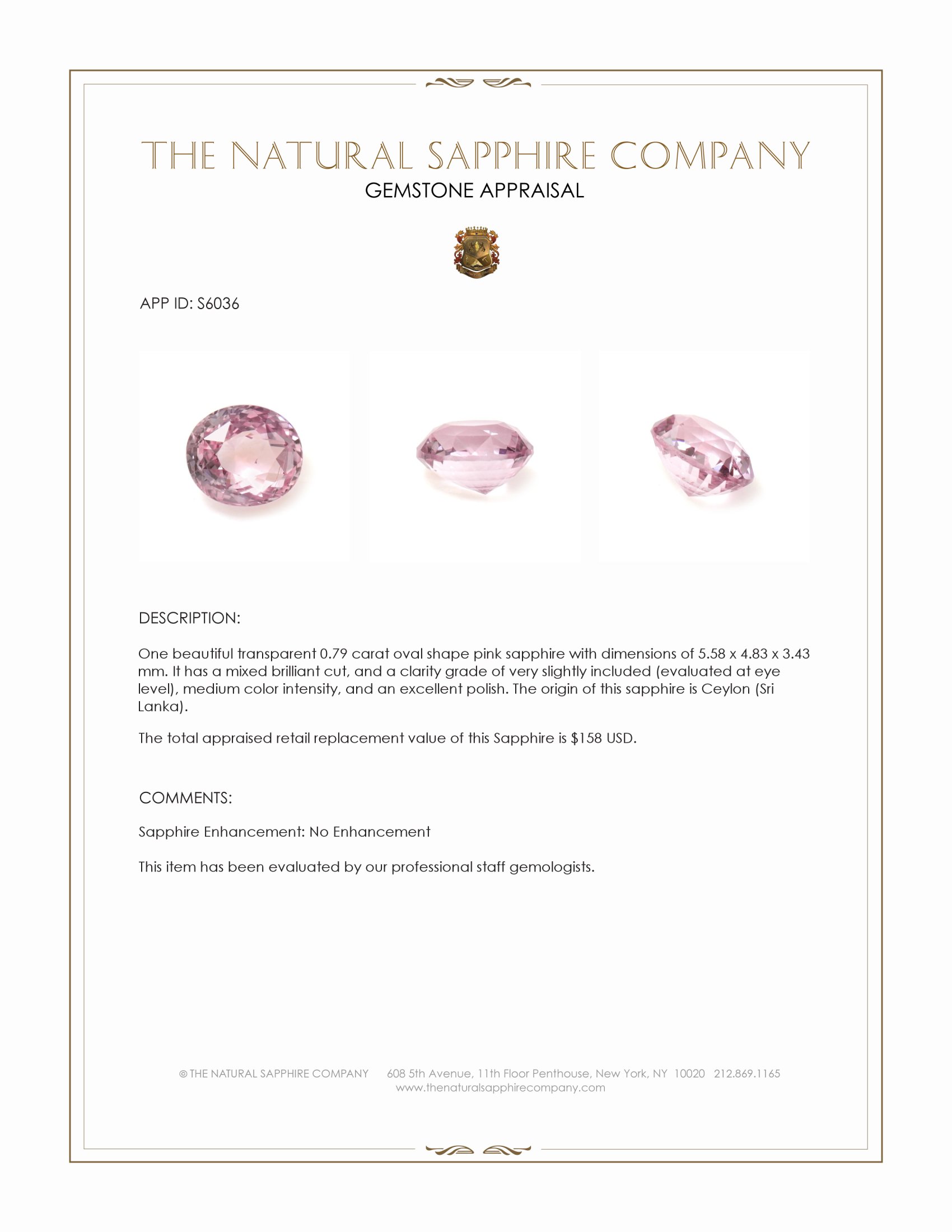 0.79 Ct. Pink Sapphire from Ceylon (Sri Lanka)