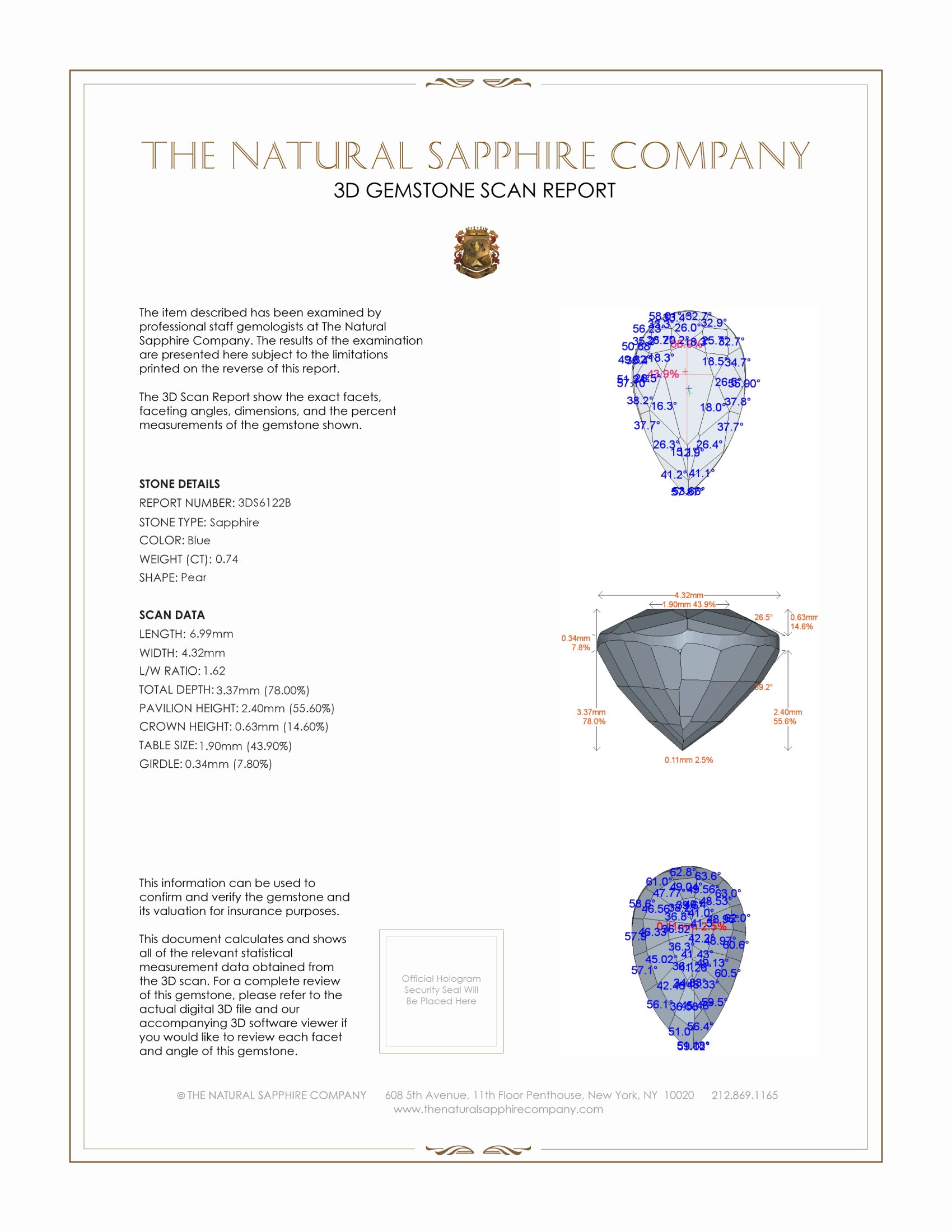 0.74 Ct. Blue Sapphire from Ceylon (Sri Lanka)