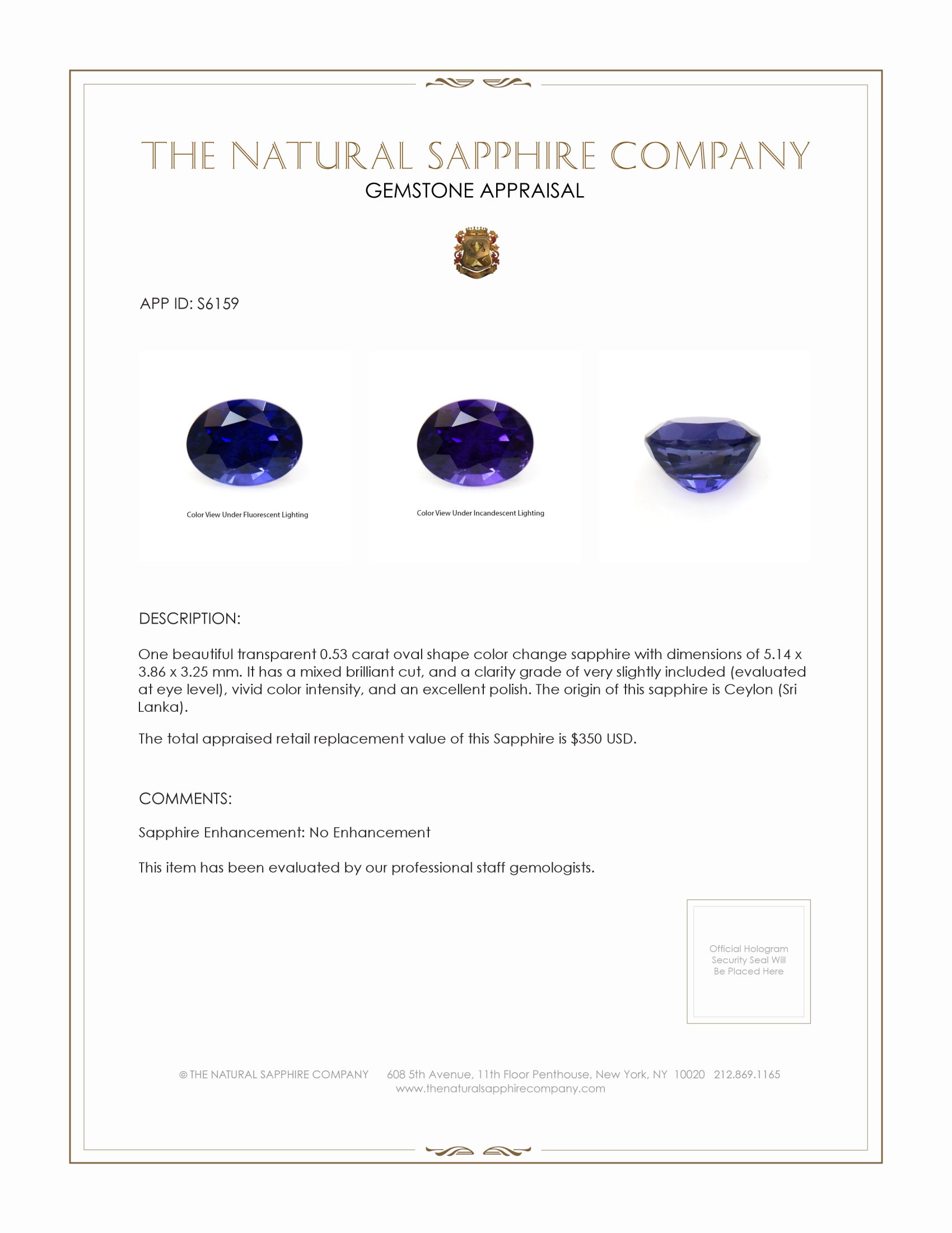 0.53 Ct. Color Change Sapphire from Ceylon (Sri Lanka)