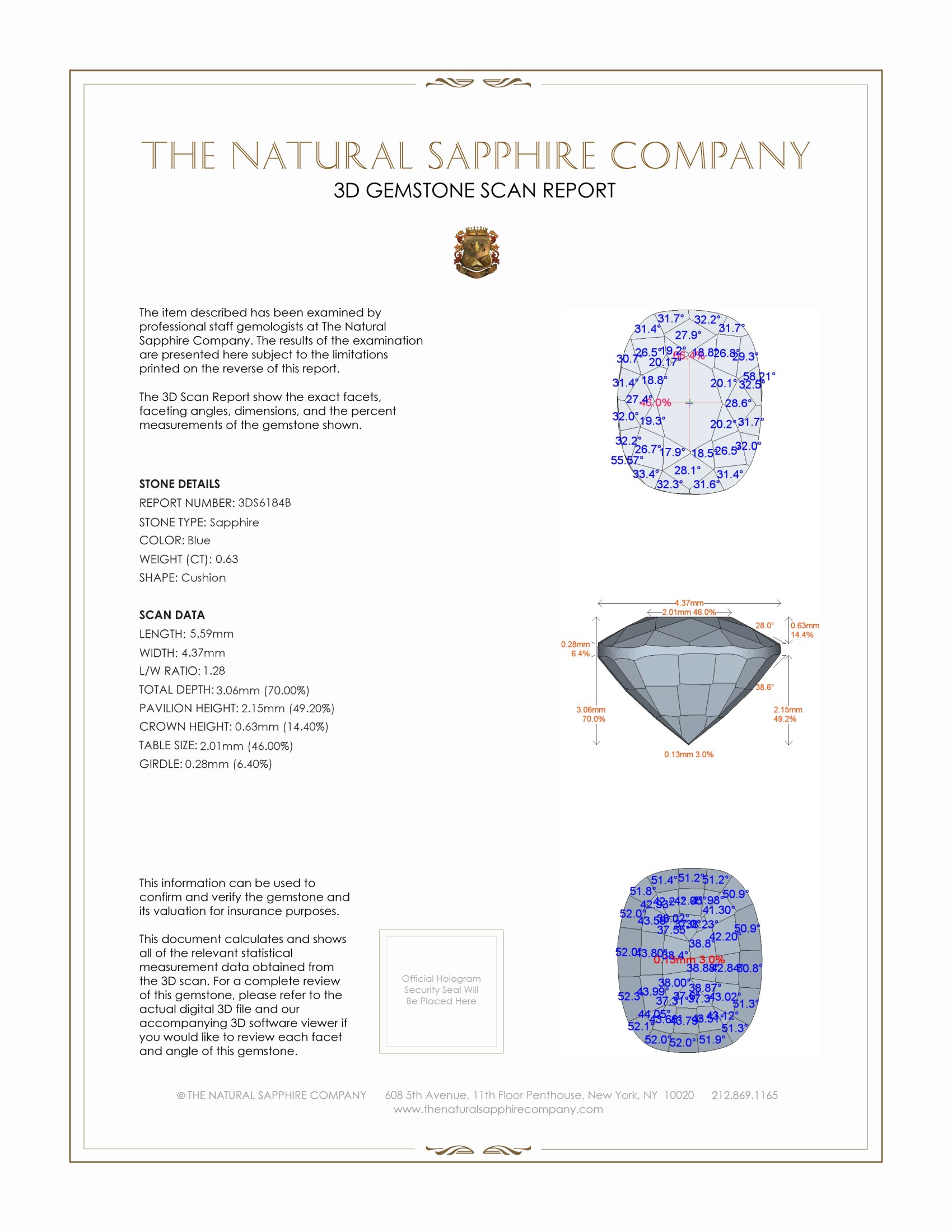 0.63 Ct. Blue Sapphire from Ceylon (Sri Lanka)