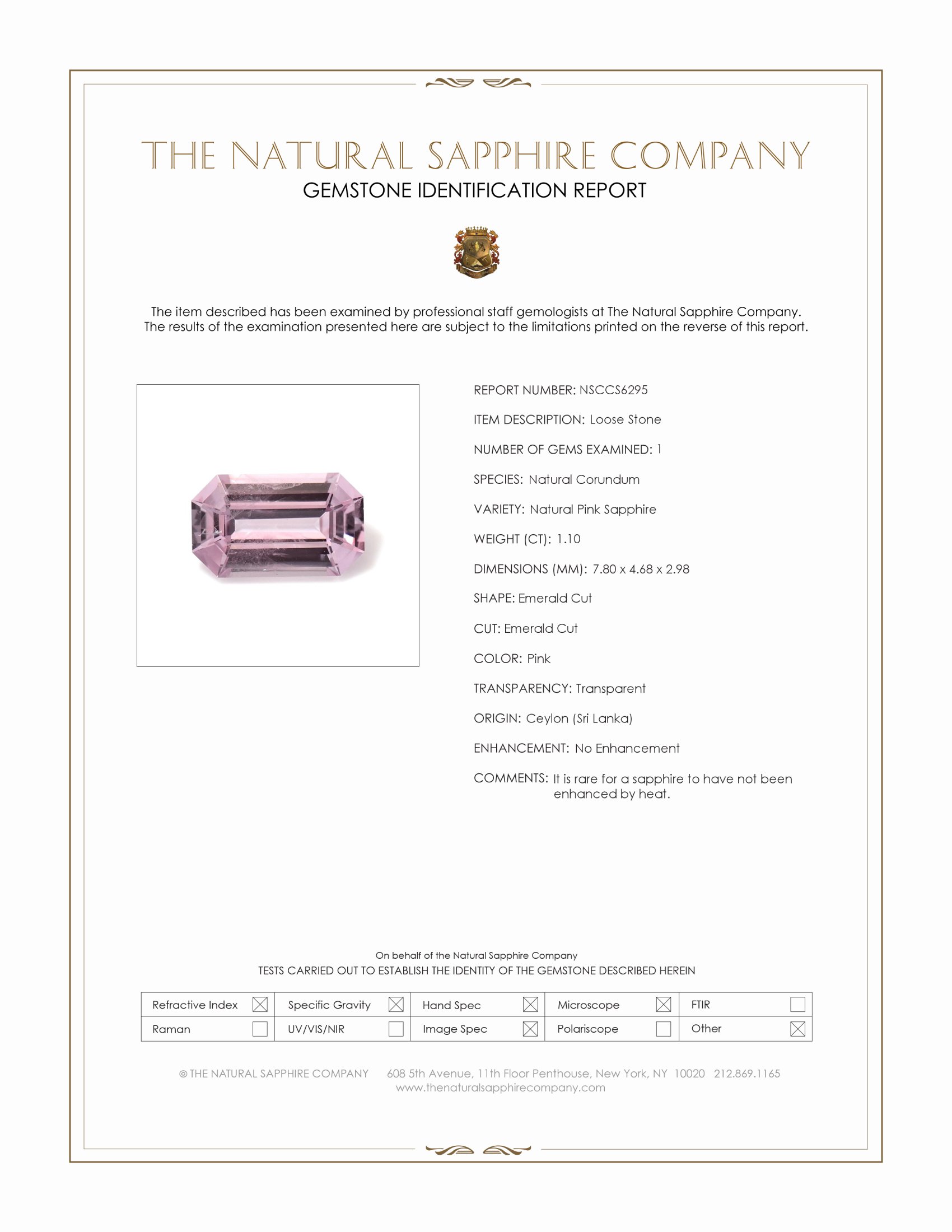 1.10 Ct. Pink Sapphire from Ceylon (Sri Lanka)