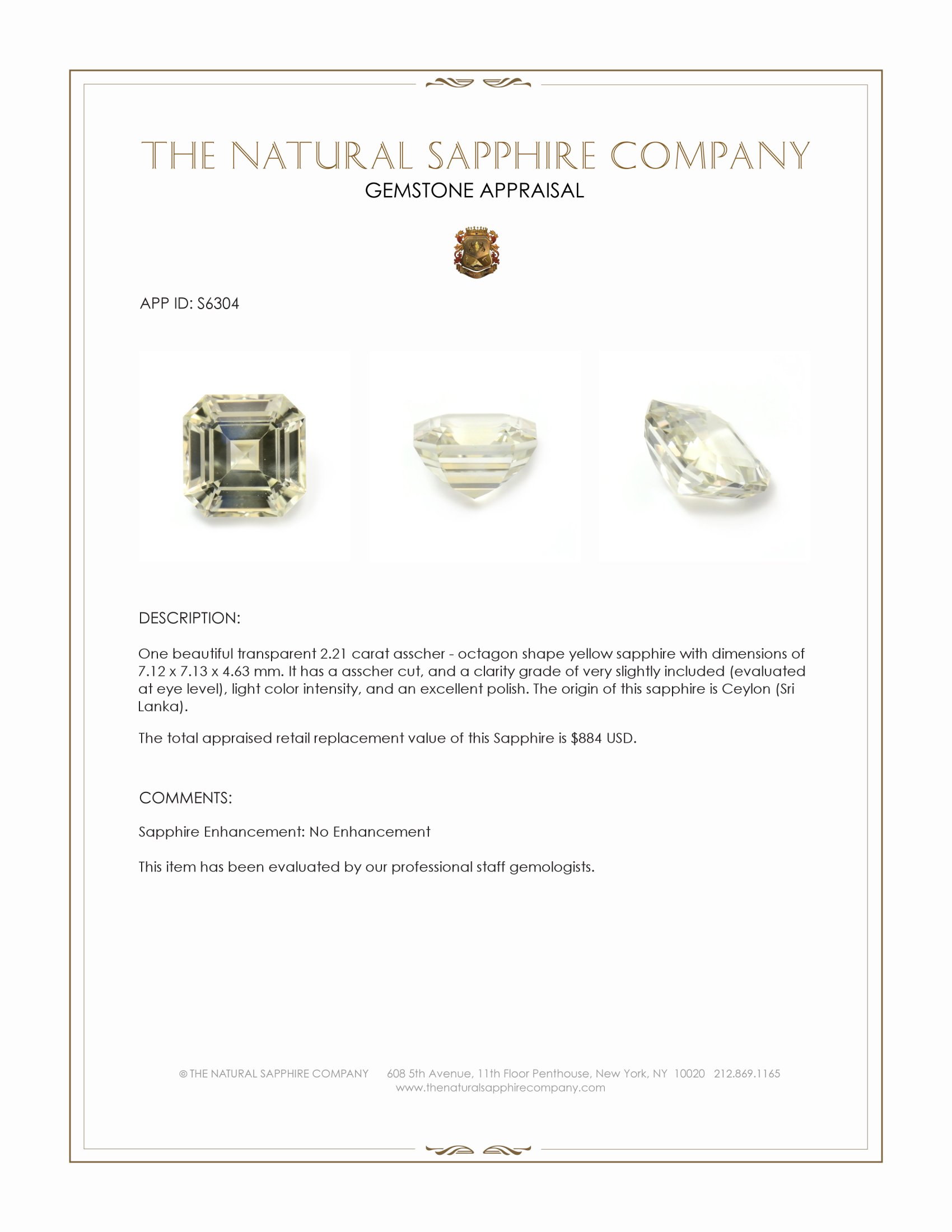 2.21 Ct. Yellow Sapphire from Ceylon (Sri Lanka)