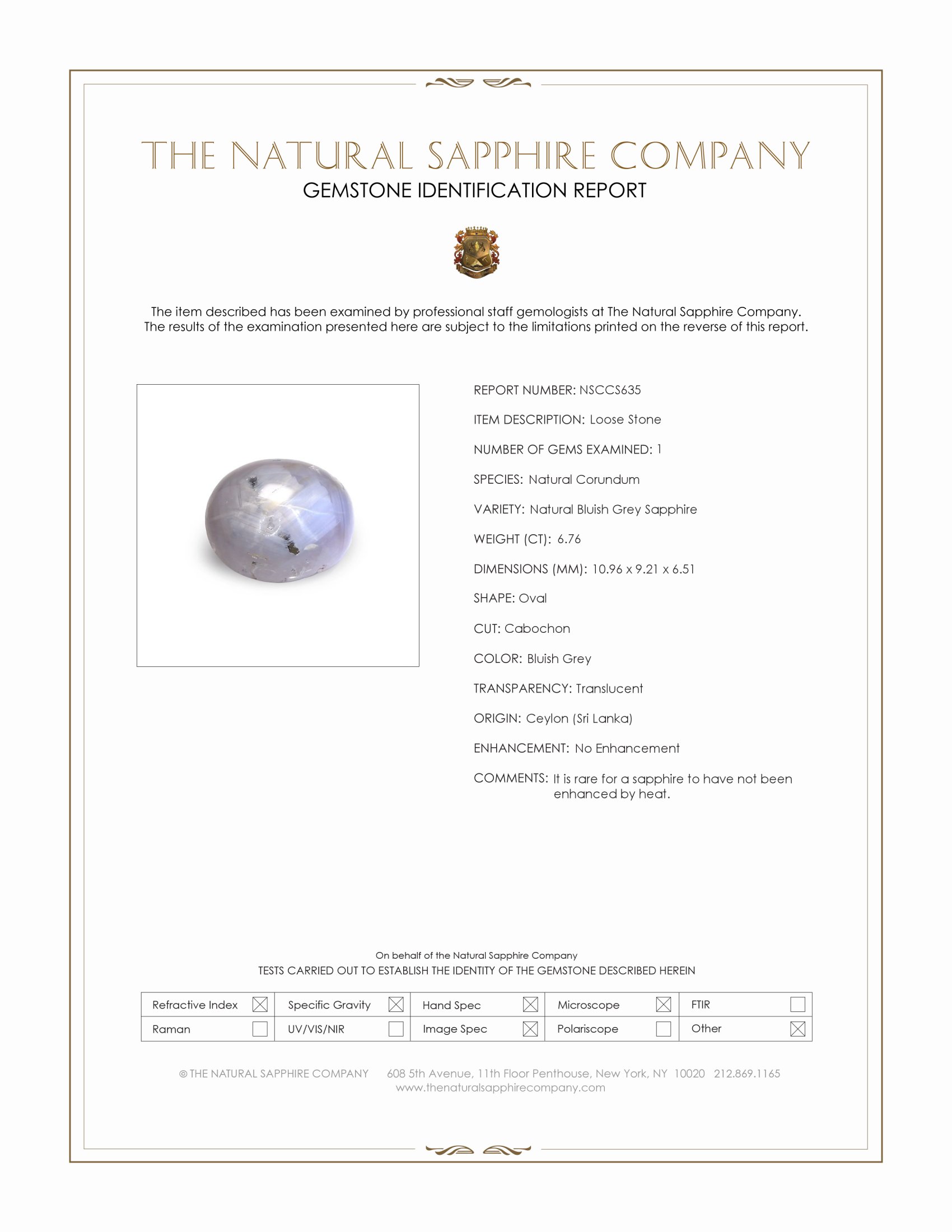 6.76 Ct. Bluish Grey Star Sapphire from Ceylon (Sri Lanka)