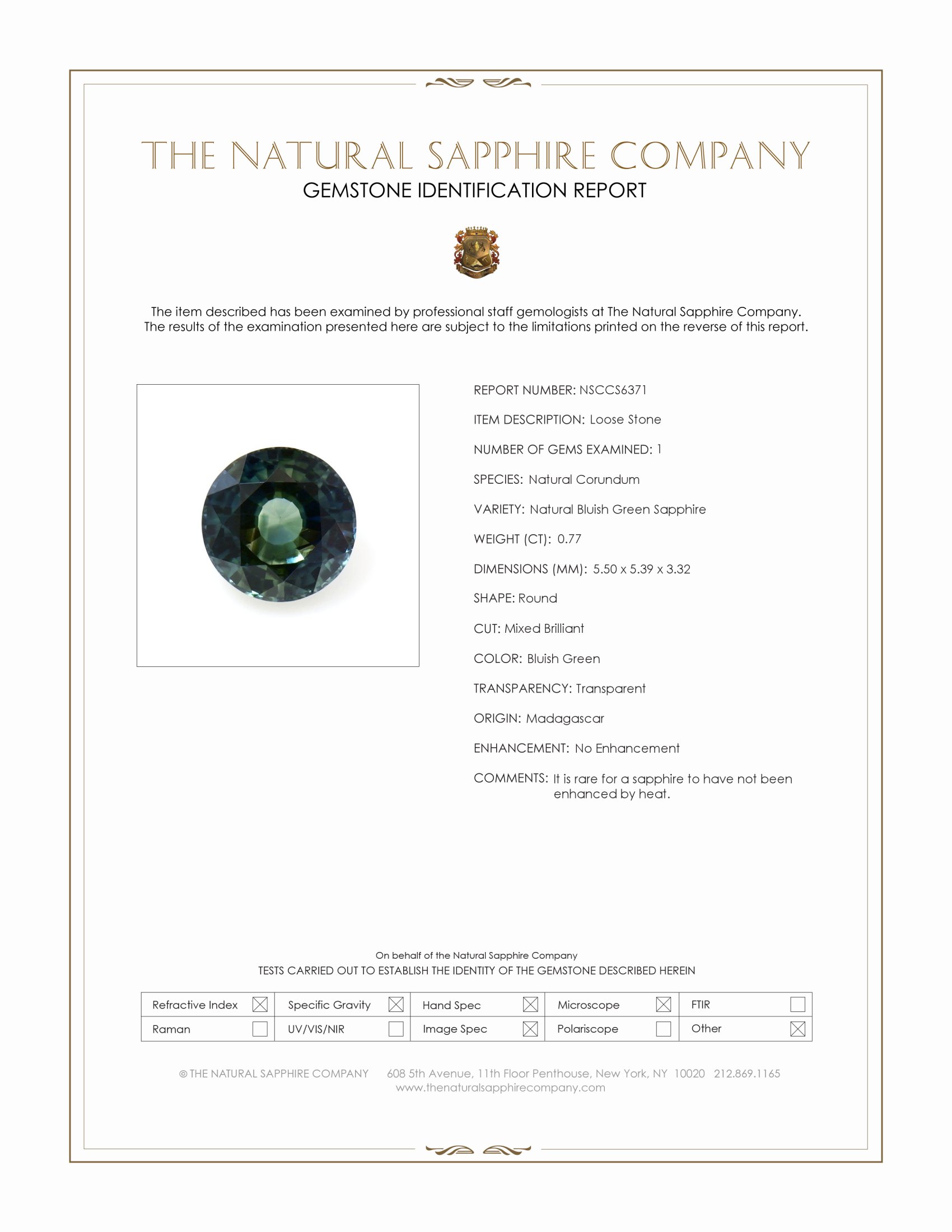 0.77 Ct. Bluish Green Sapphire from Madagascar