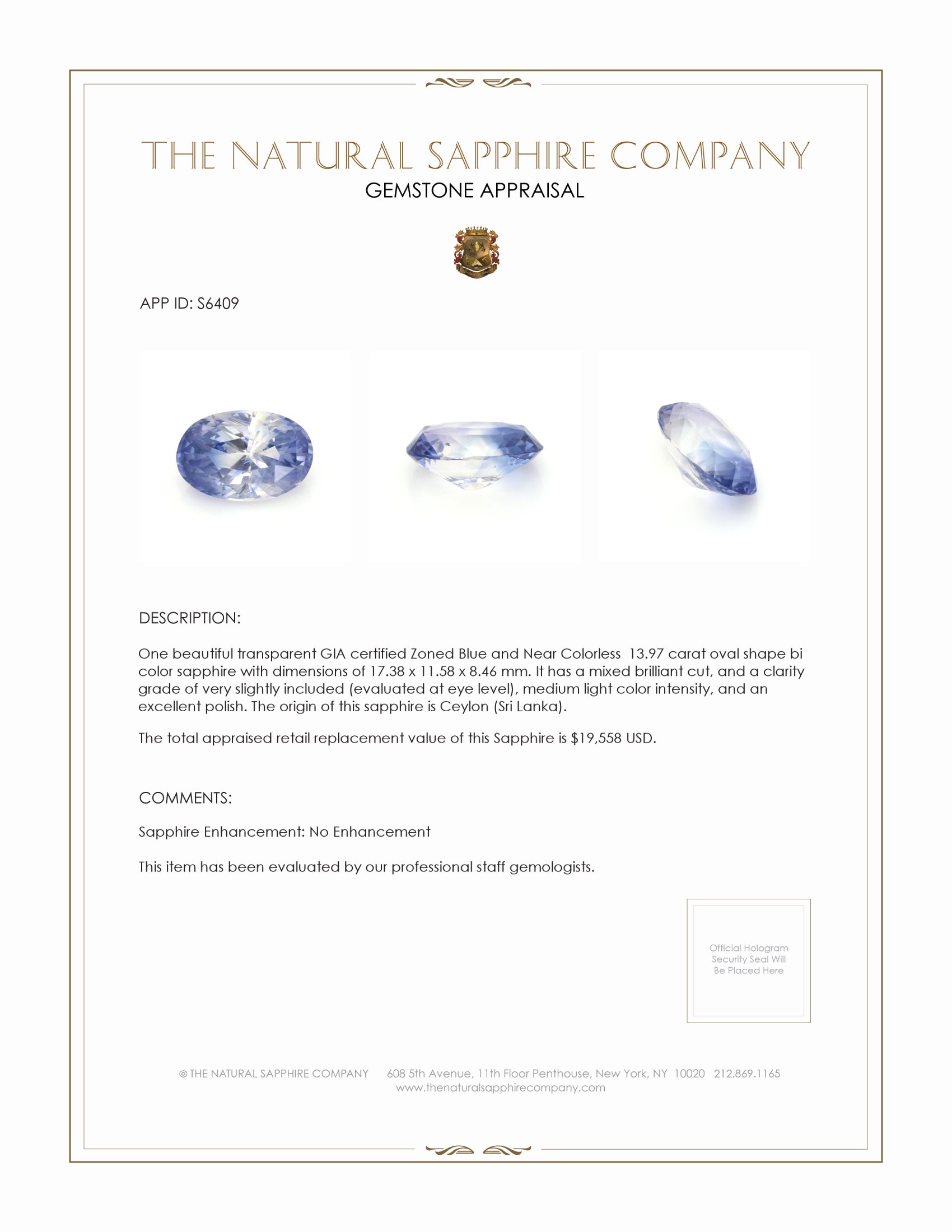 13.97 Ct. Bi Color Sapphire from Ceylon (Sri Lanka)