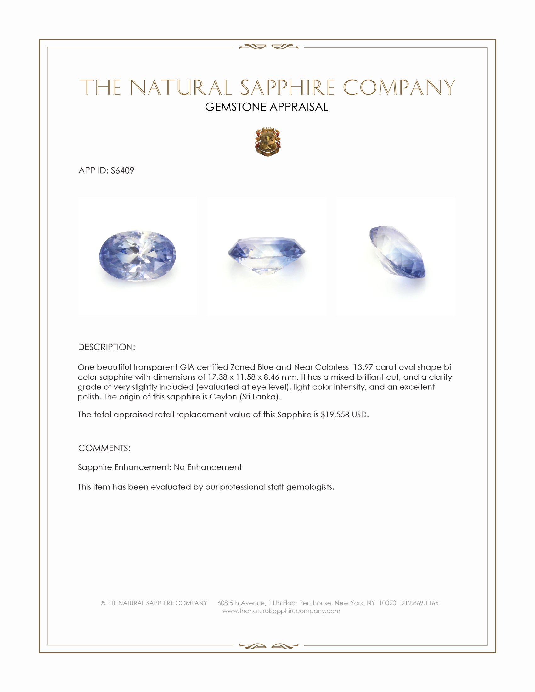 13.97 Ct. Bi Color Sapphire from Ceylon (Sri Lanka)