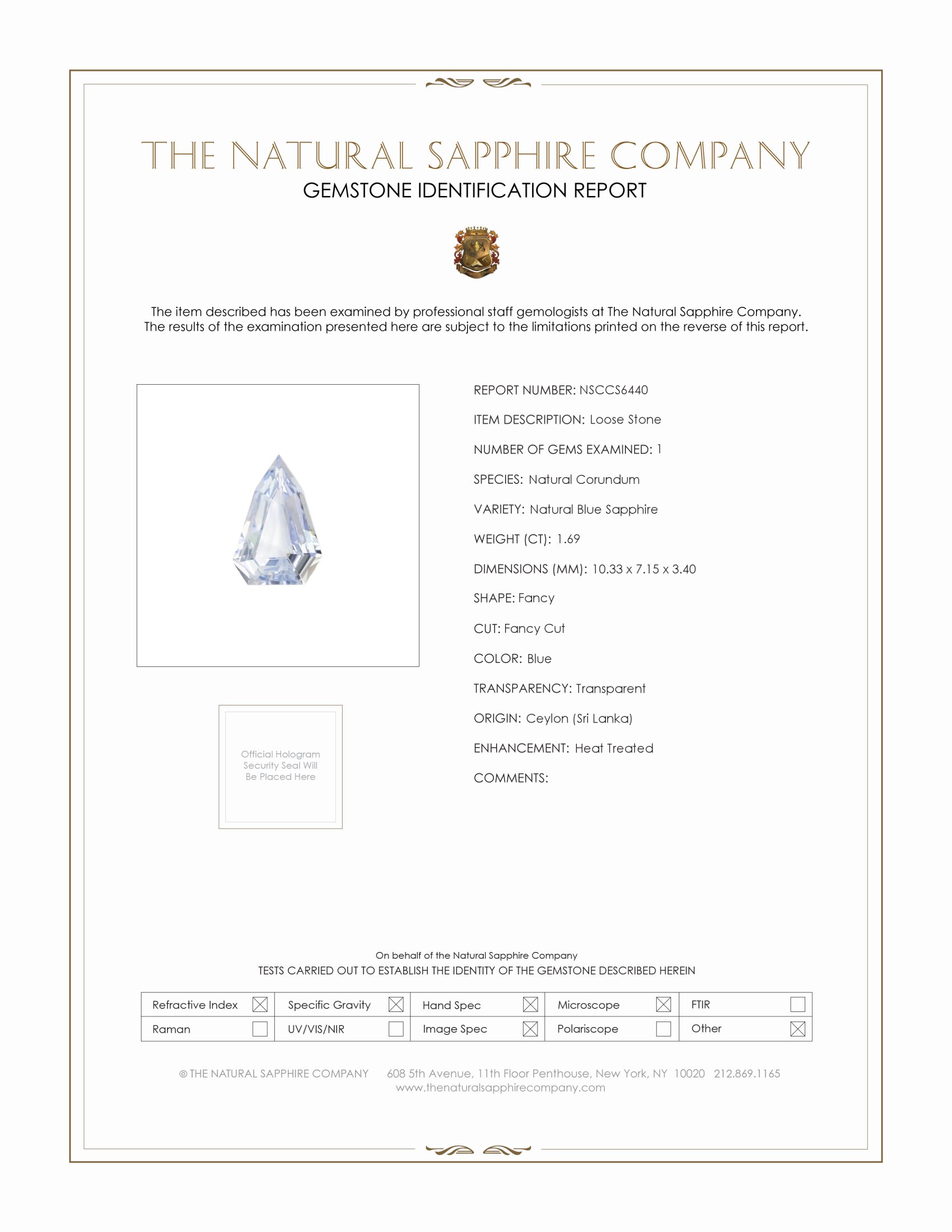 1.69 Ct. Blue Sapphire from Ceylon (Sri Lanka)