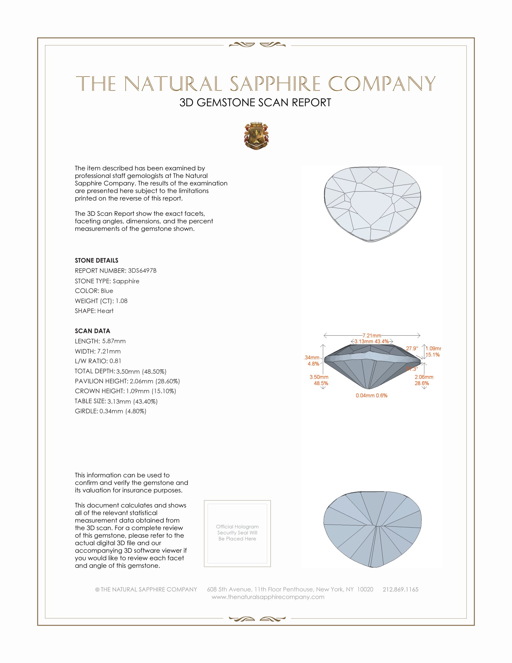 1.08 Ct. Blue Sapphire from Ceylon (Sri Lanka)