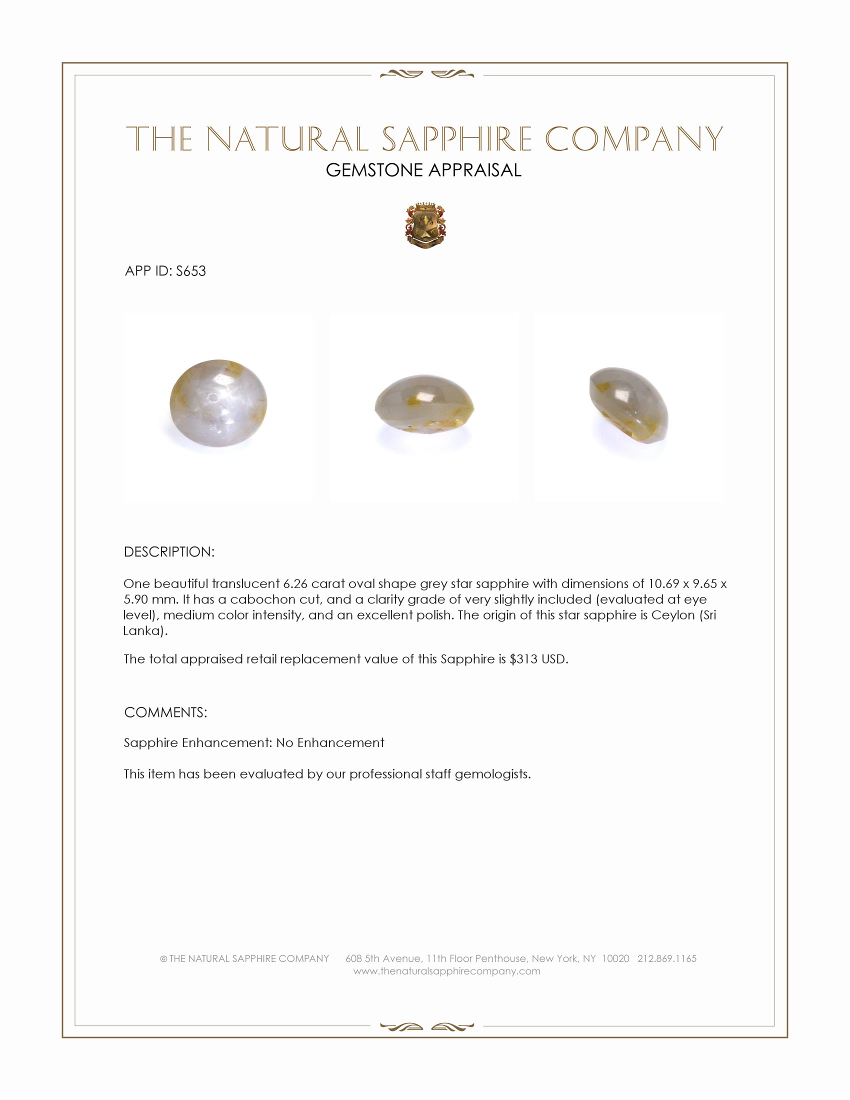 6.26 Ct. Grey Star Sapphire from Ceylon (Sri Lanka)