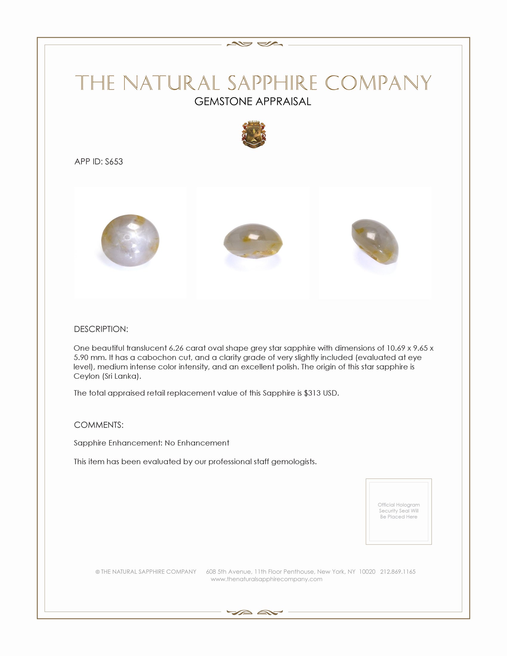 6.26 Ct. Grey Star Sapphire from Ceylon (Sri Lanka)