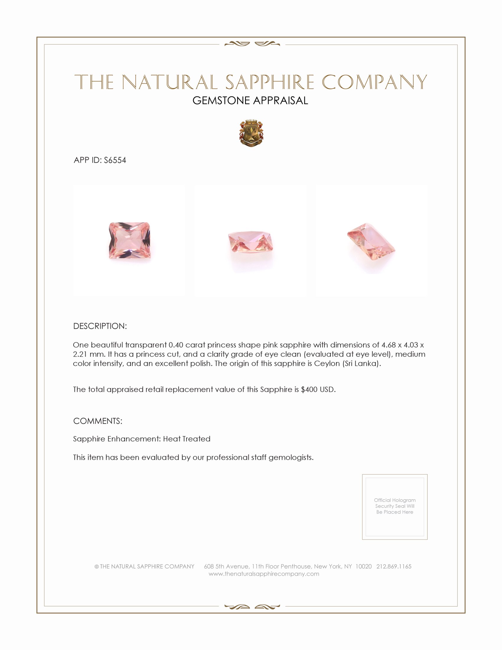 0.40 Ct. Pink Sapphire from Ceylon (Sri Lanka)