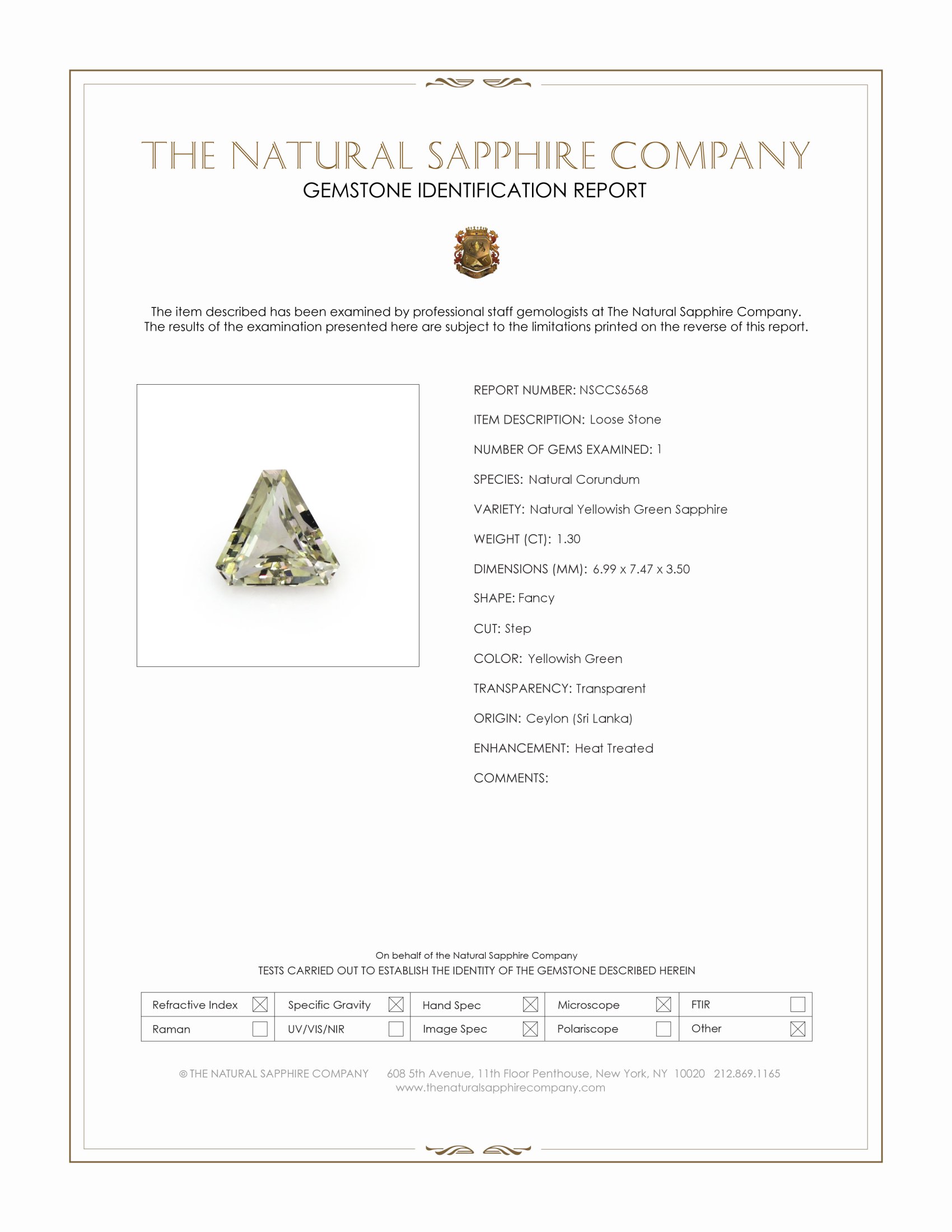 1.30 Ct. Yellowish Green Sapphire from Ceylon (Sri Lanka)