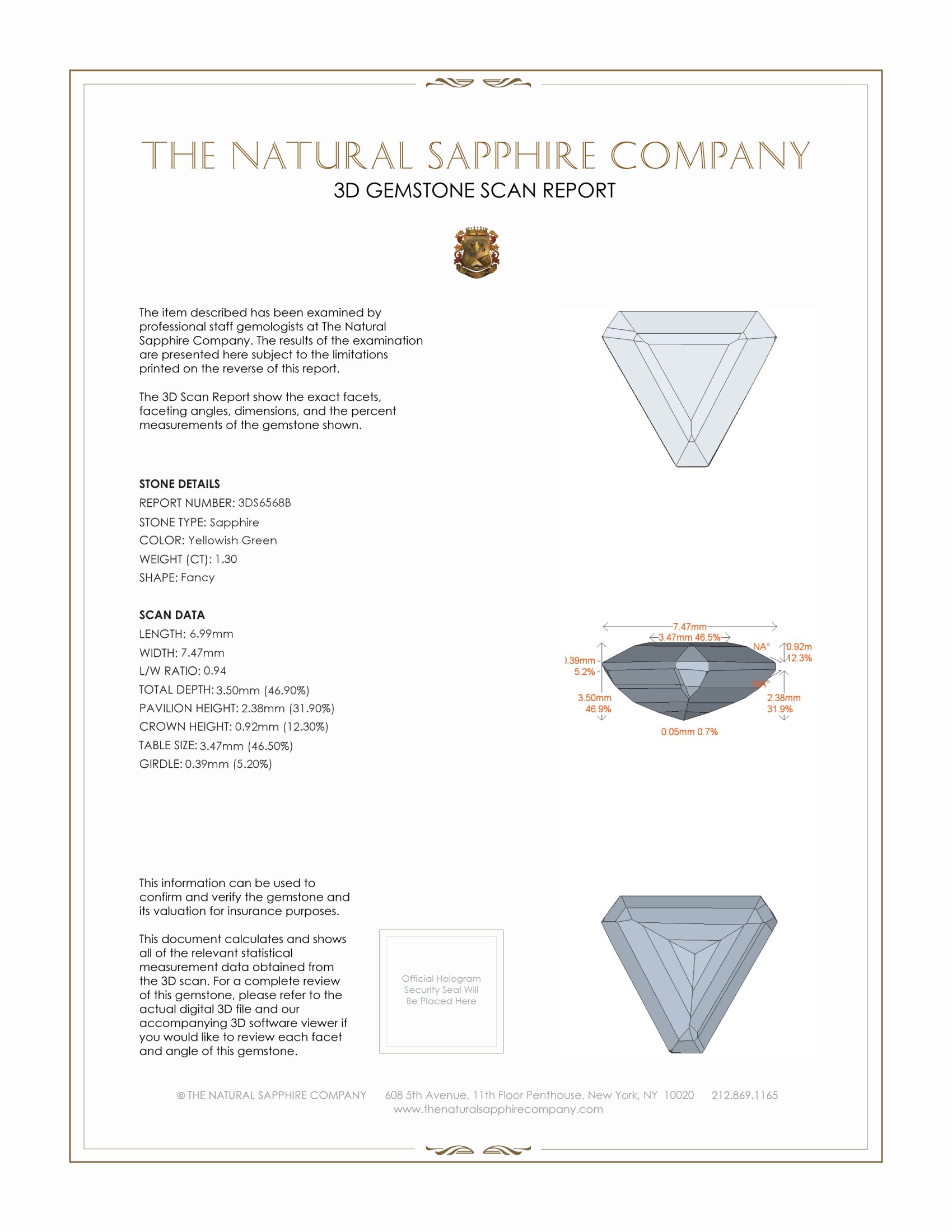 1.30 Ct. Yellowish Green Sapphire from Ceylon (Sri Lanka)