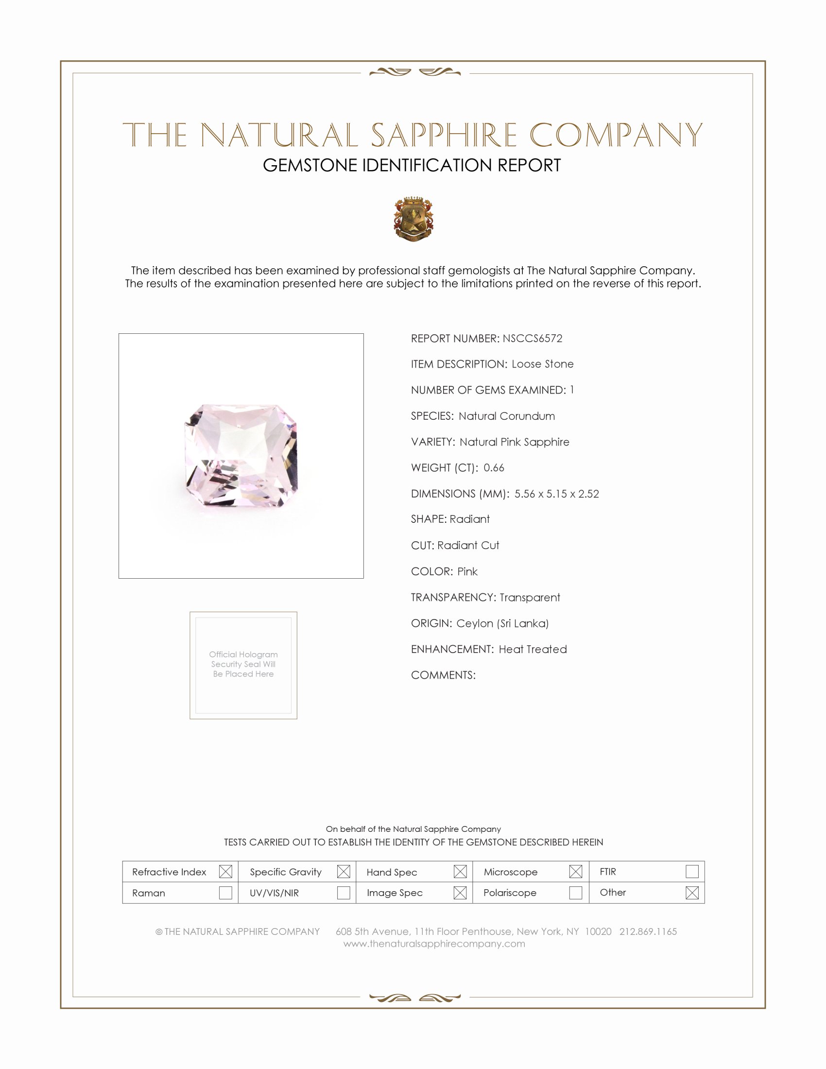 0.66 Ct. Pink Sapphire from Ceylon (Sri Lanka)