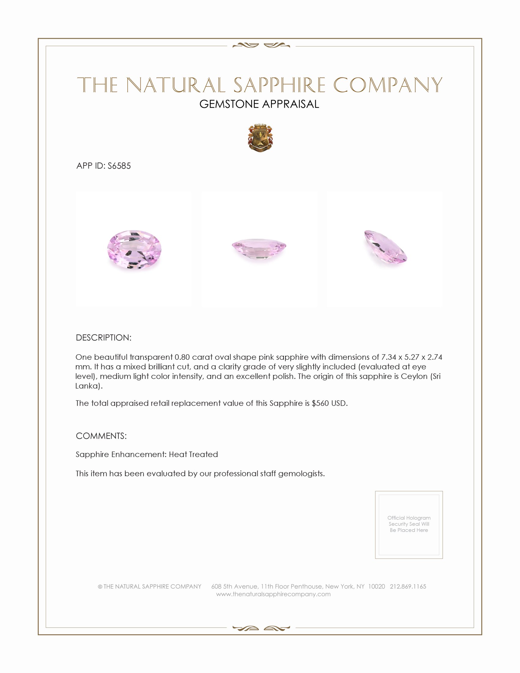 0.80 Ct. Pink Sapphire from Ceylon (Sri Lanka)