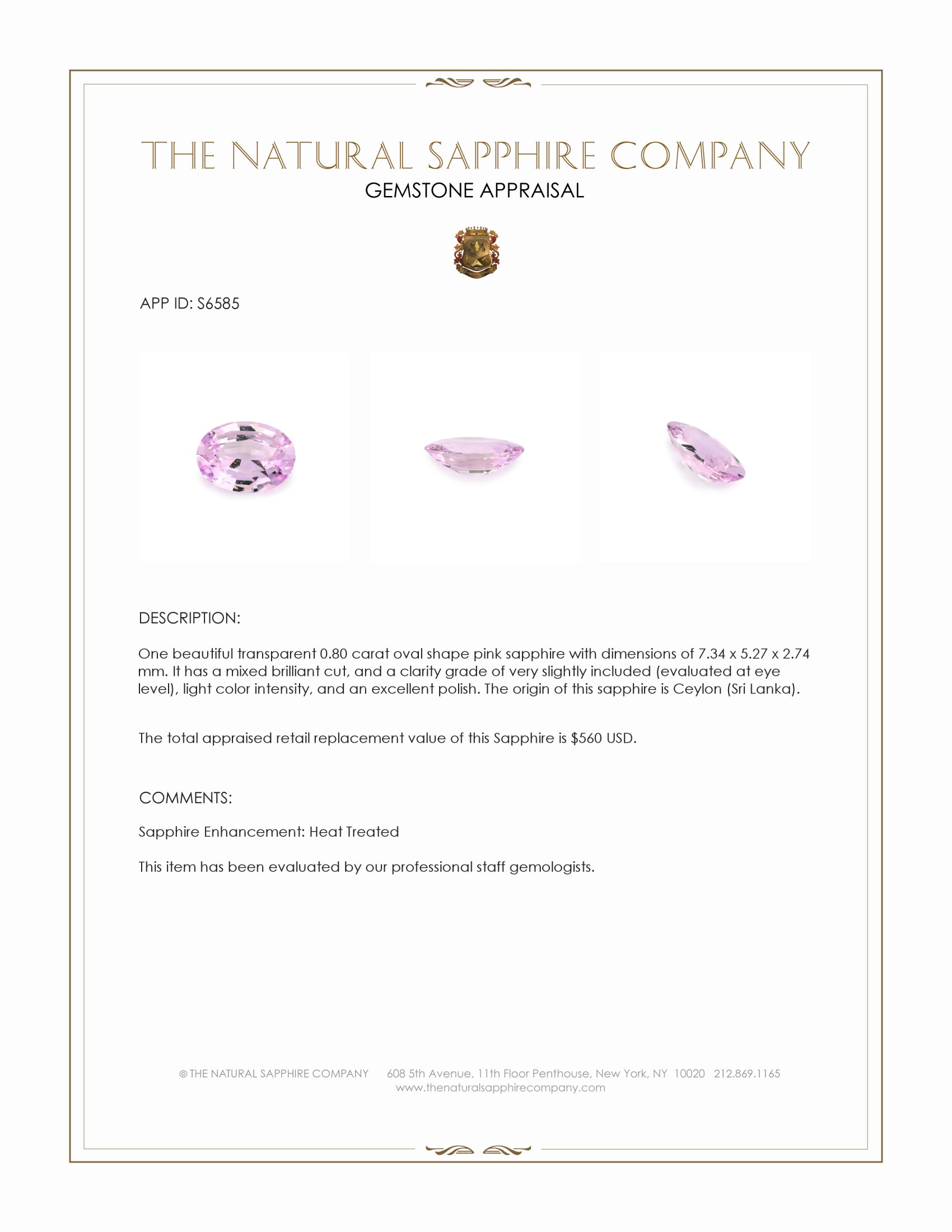 0.80 Ct. Pink Sapphire from Ceylon (Sri Lanka)