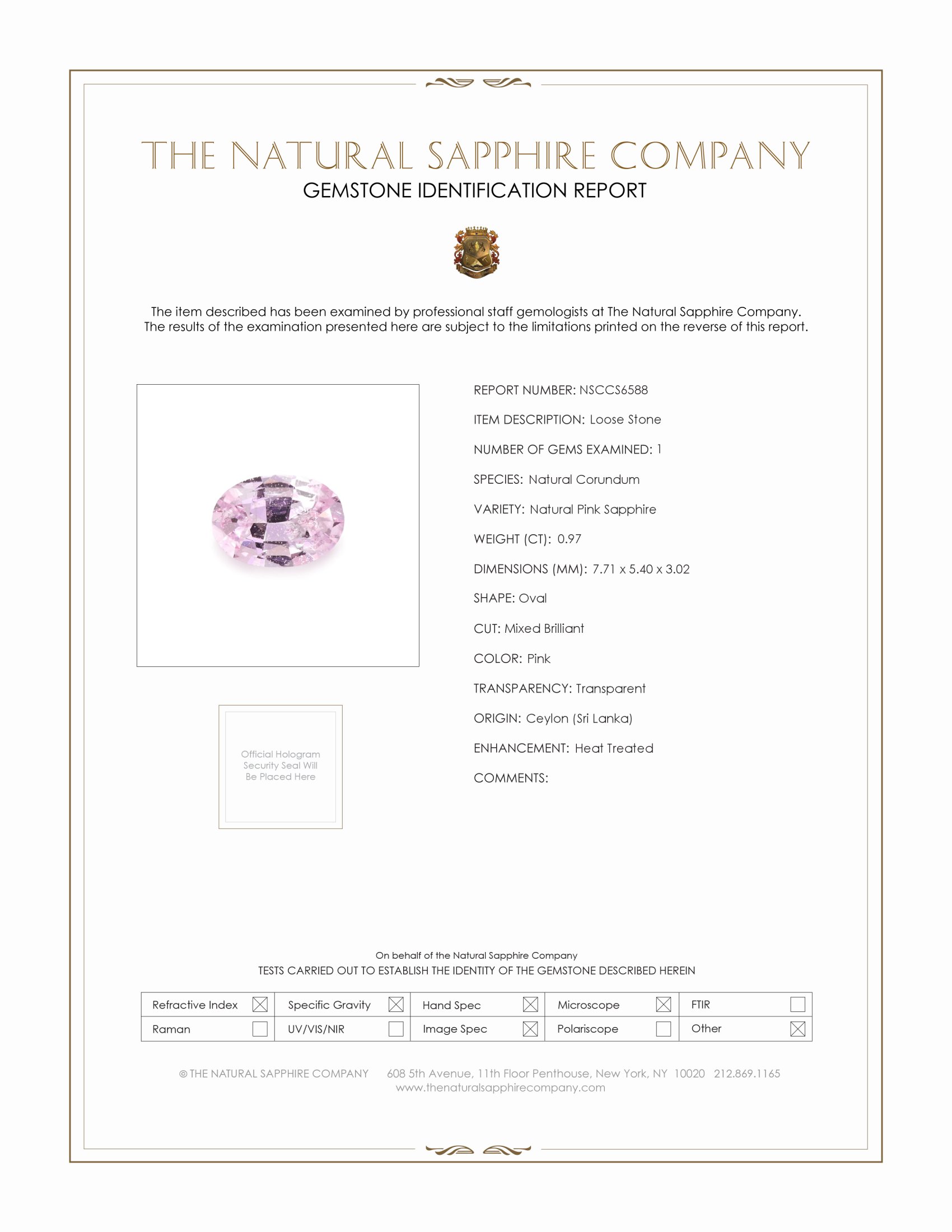 0.97 Ct. Pink Sapphire from Ceylon (Sri Lanka)