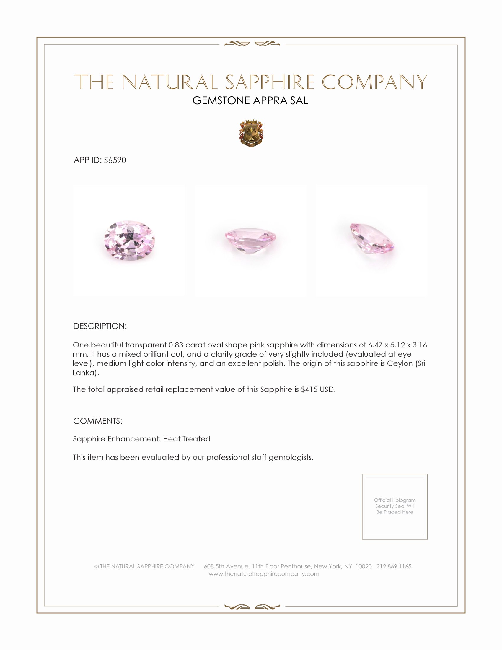 0.83 Ct. Pink Sapphire from Ceylon (Sri Lanka)