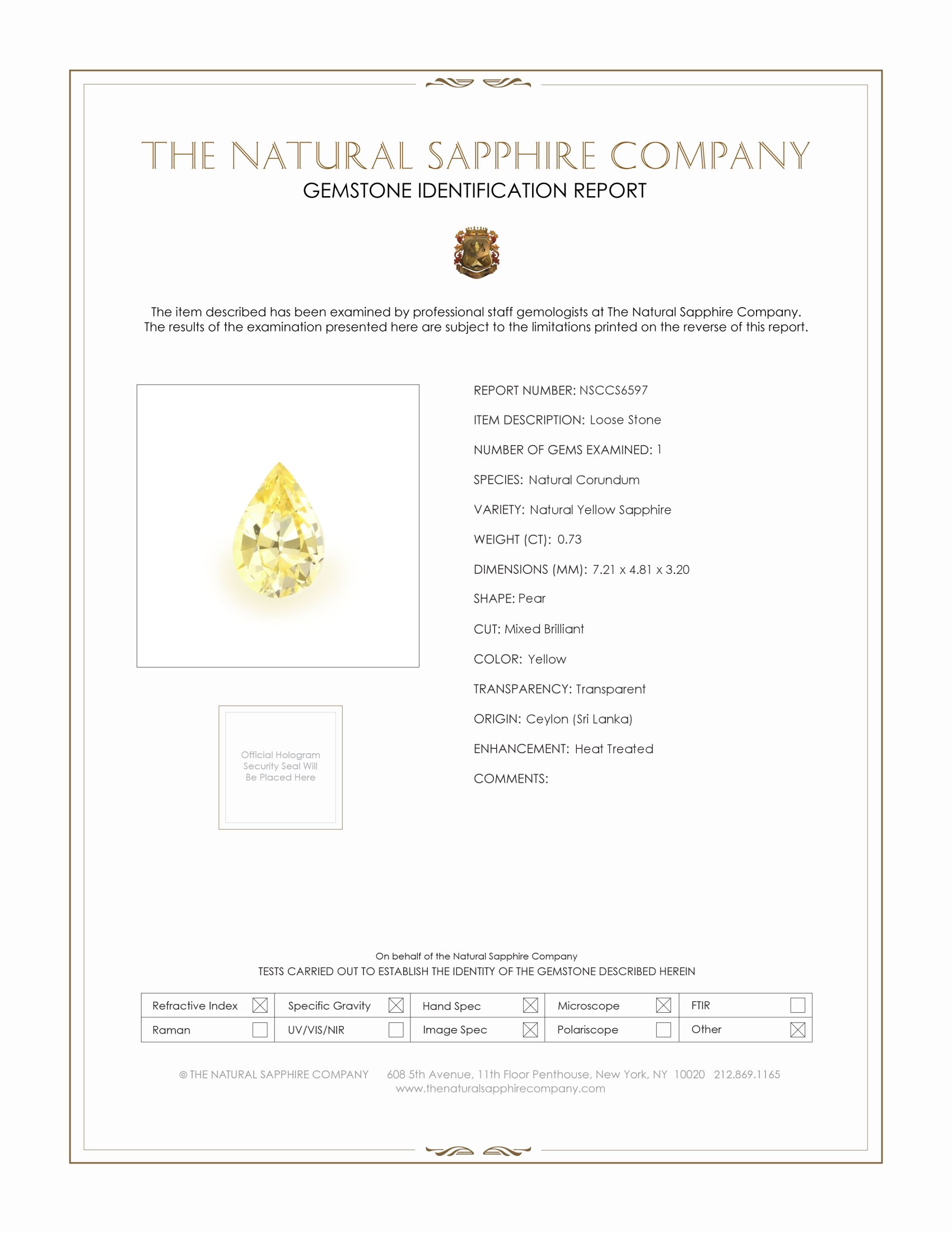 0.73 Ct. Yellow Sapphire from Ceylon (Sri Lanka)