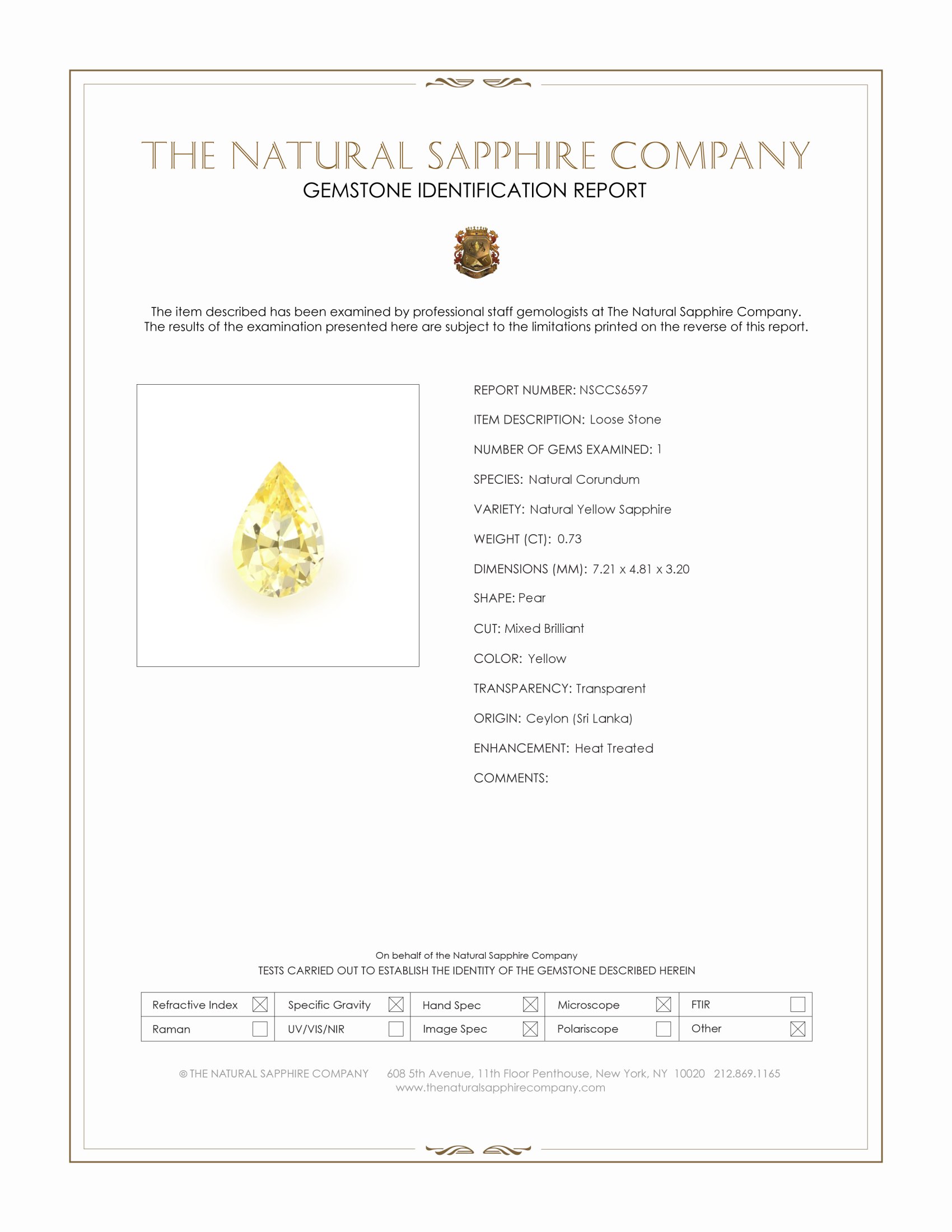 0.73 Ct. Yellow Sapphire from Ceylon (Sri Lanka)