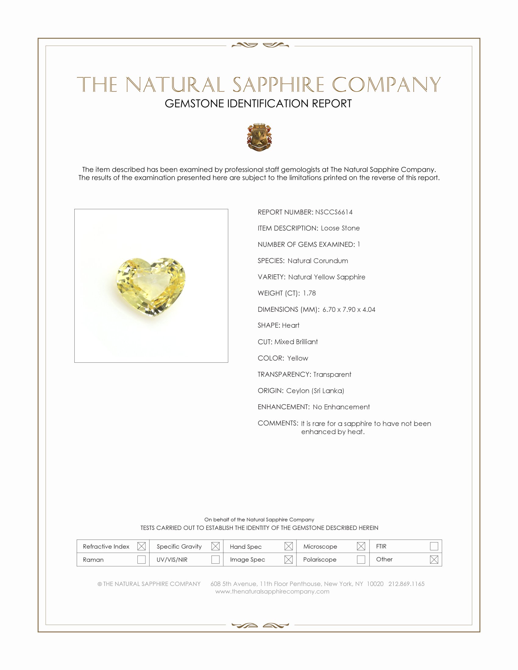 1.78 Ct. Yellow Sapphire from Ceylon (Sri Lanka)
