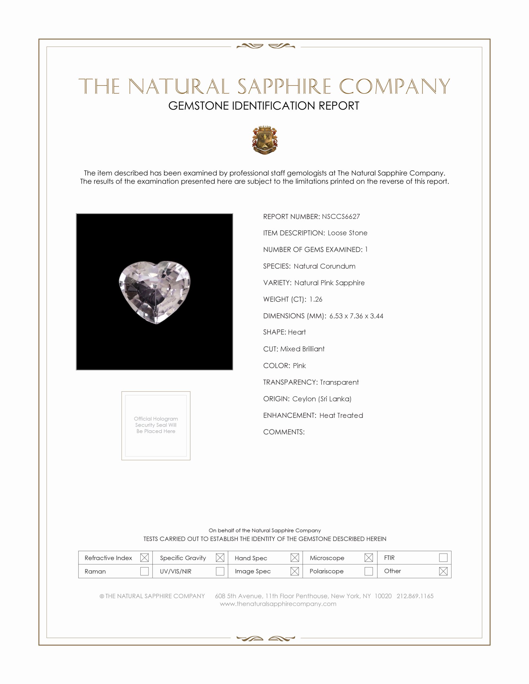 1.26 Ct. Pink Sapphire from Ceylon (Sri Lanka)