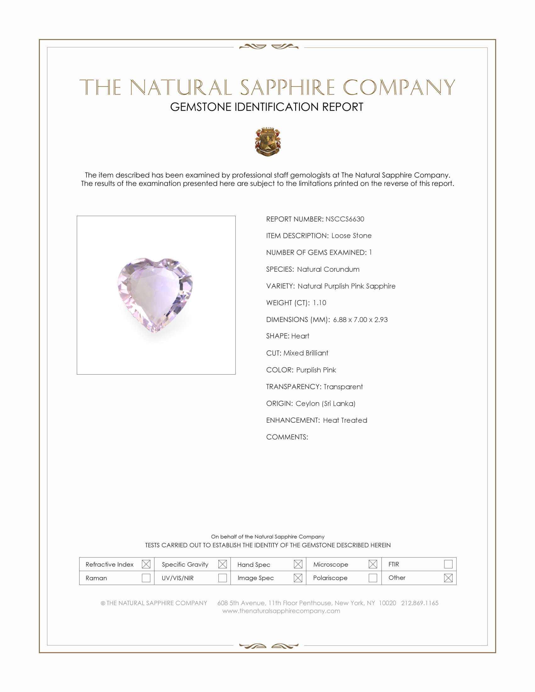 1.10 Ct. Purplish Pink Sapphire from Ceylon (Sri Lanka)