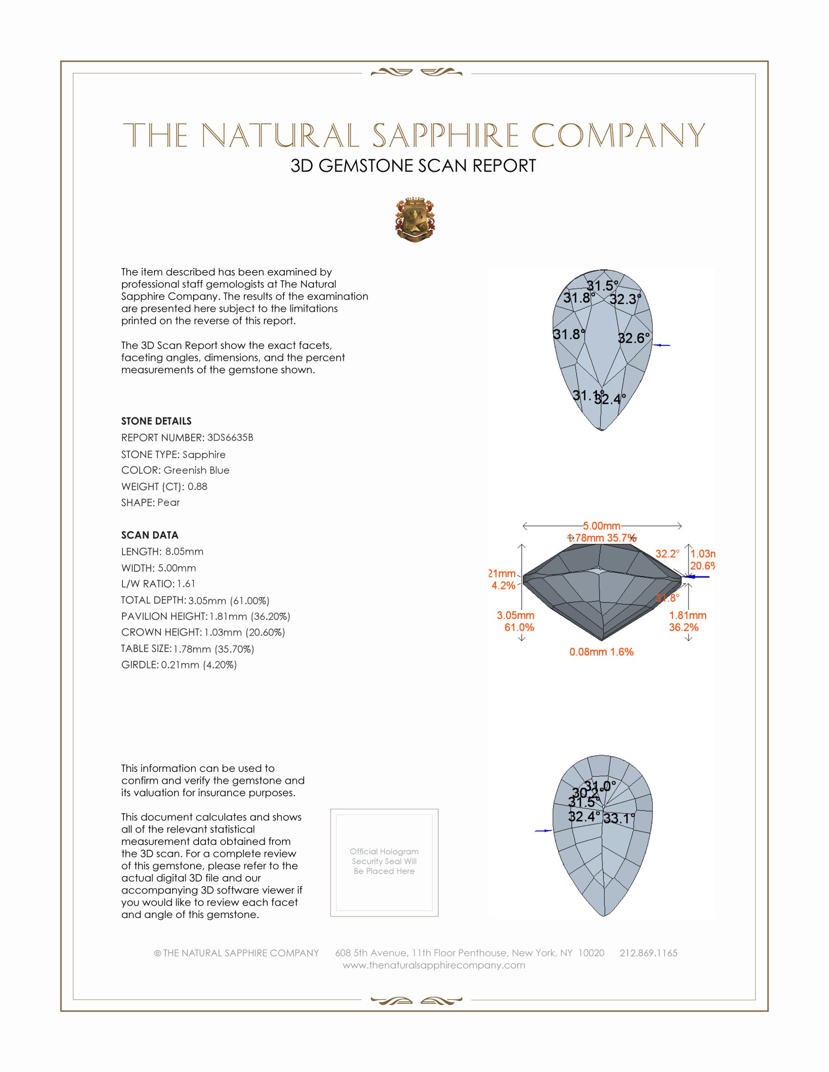0.88 Ct. Greenish Blue Sapphire from Ceylon (Sri Lanka)