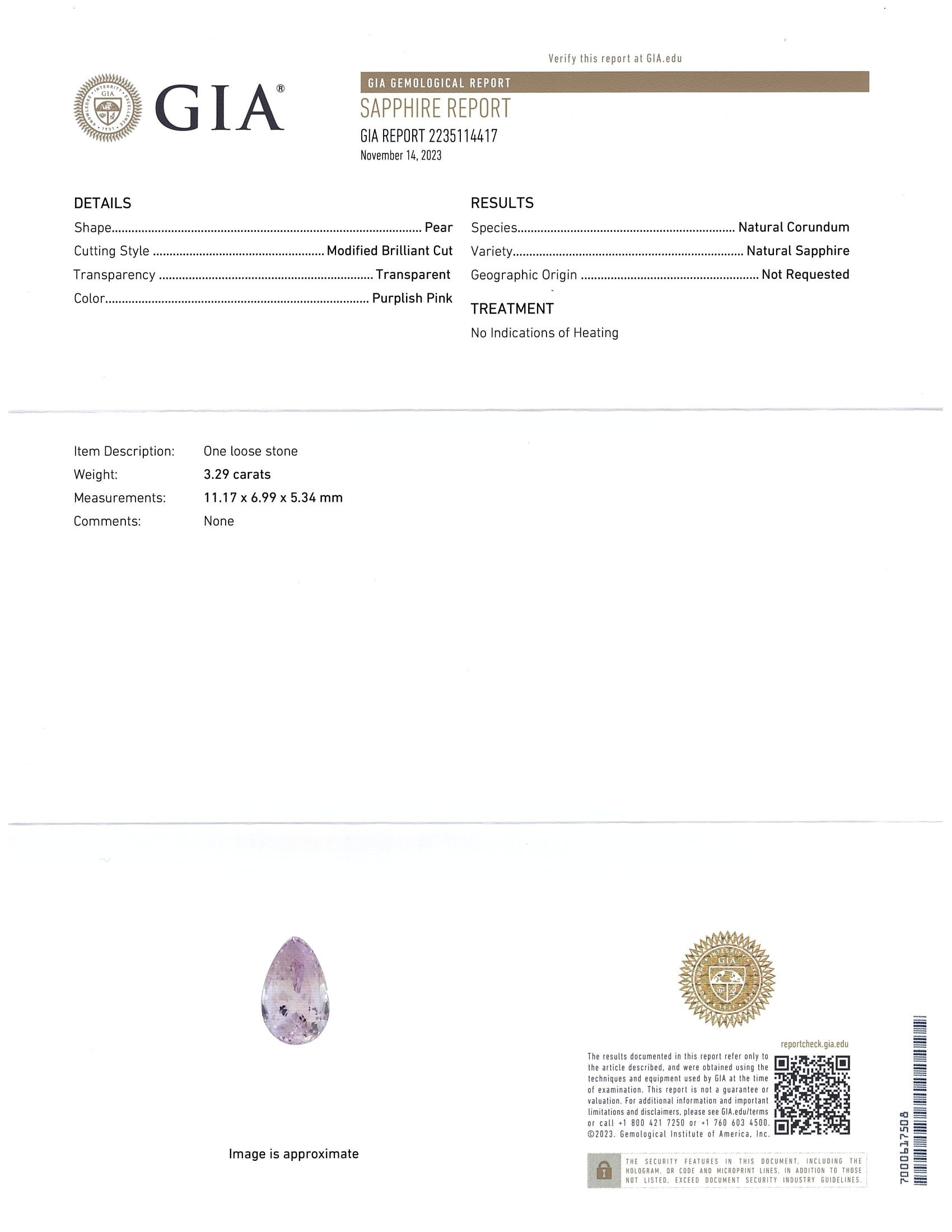3.29 Ct. Pink Sapphire from Ceylon (Sri Lanka)